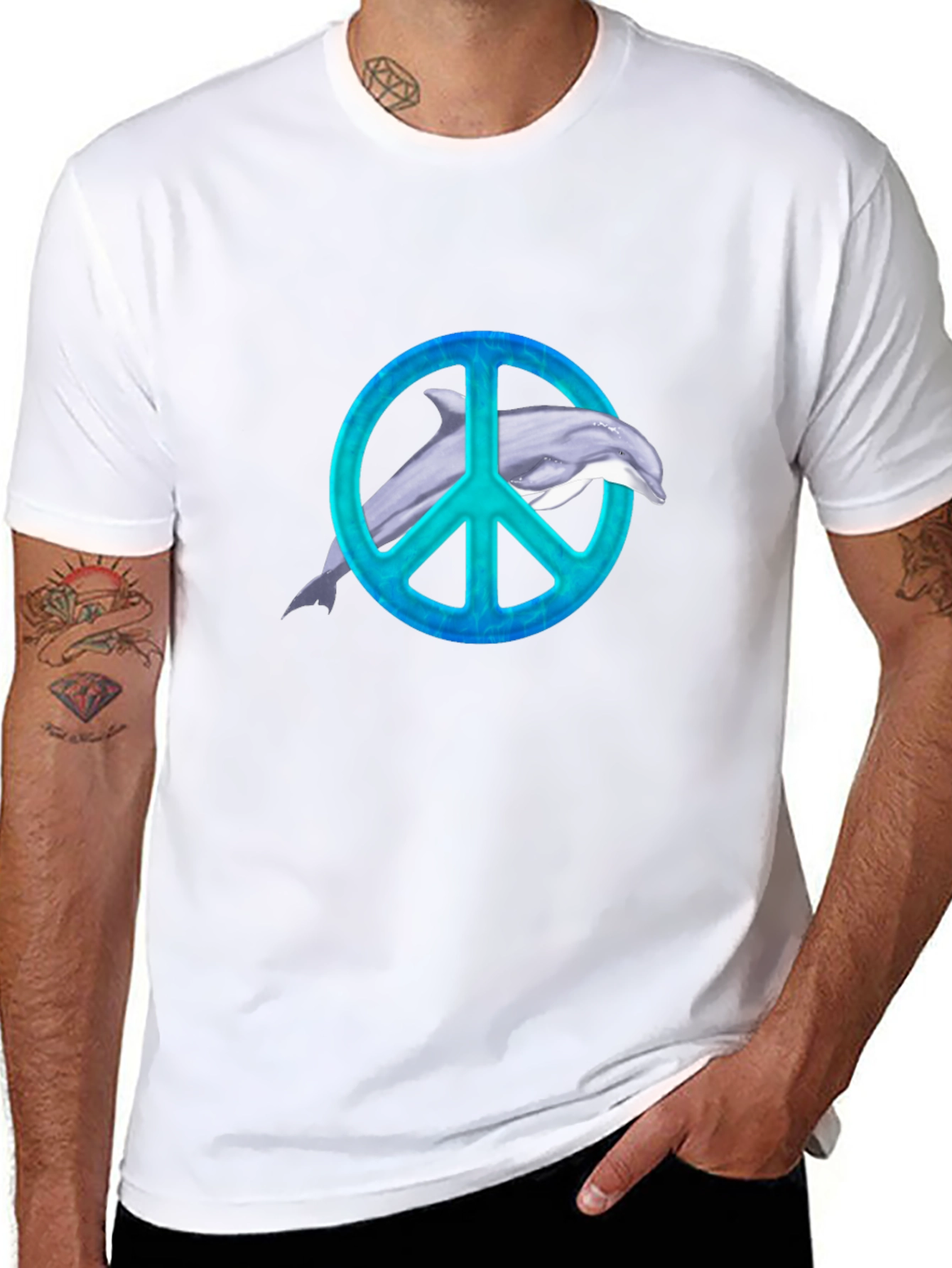 Dolphin Peace Sign Black T-Shirt