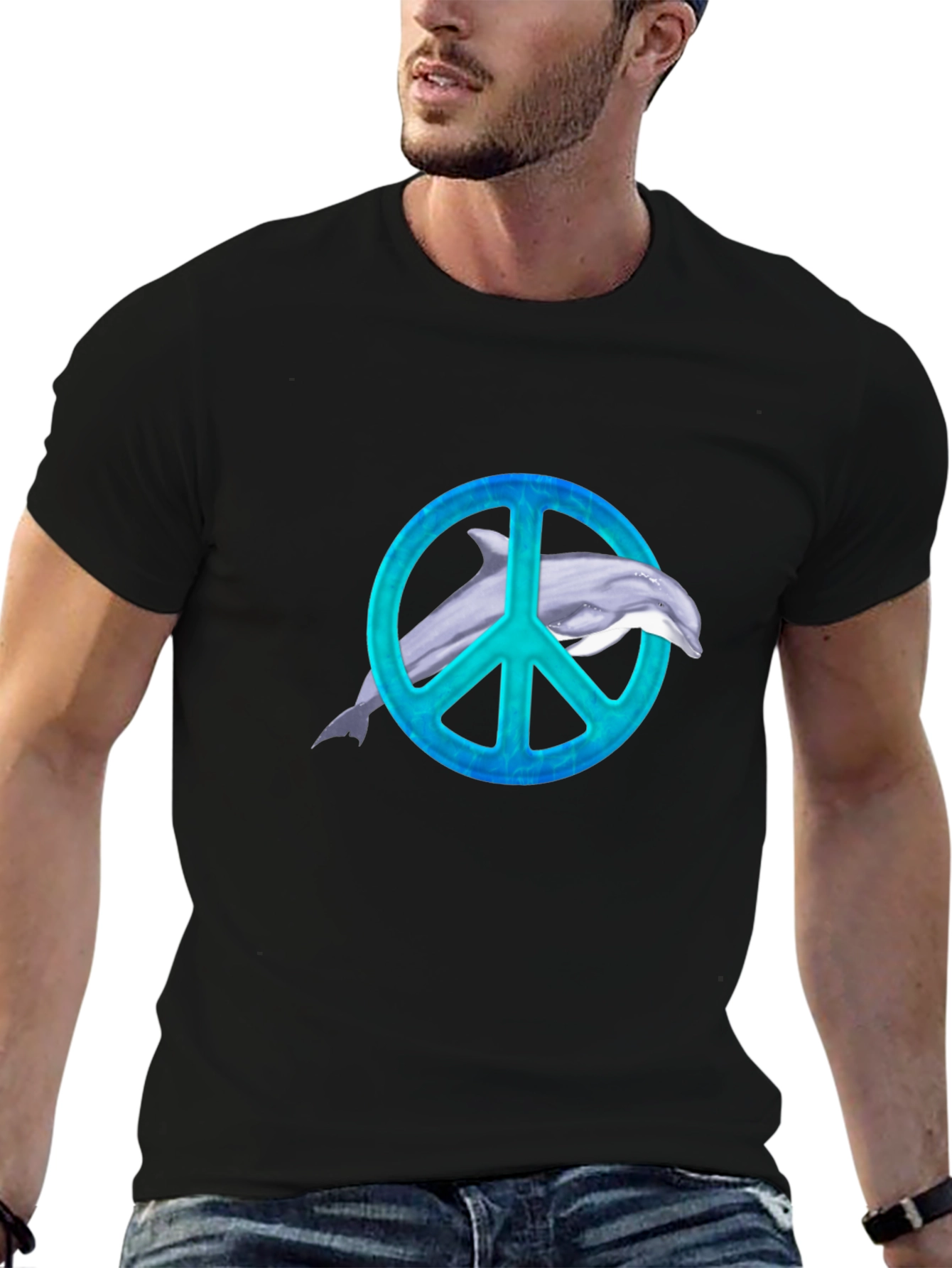 Dolphin Peace Sign Black T-Shirt