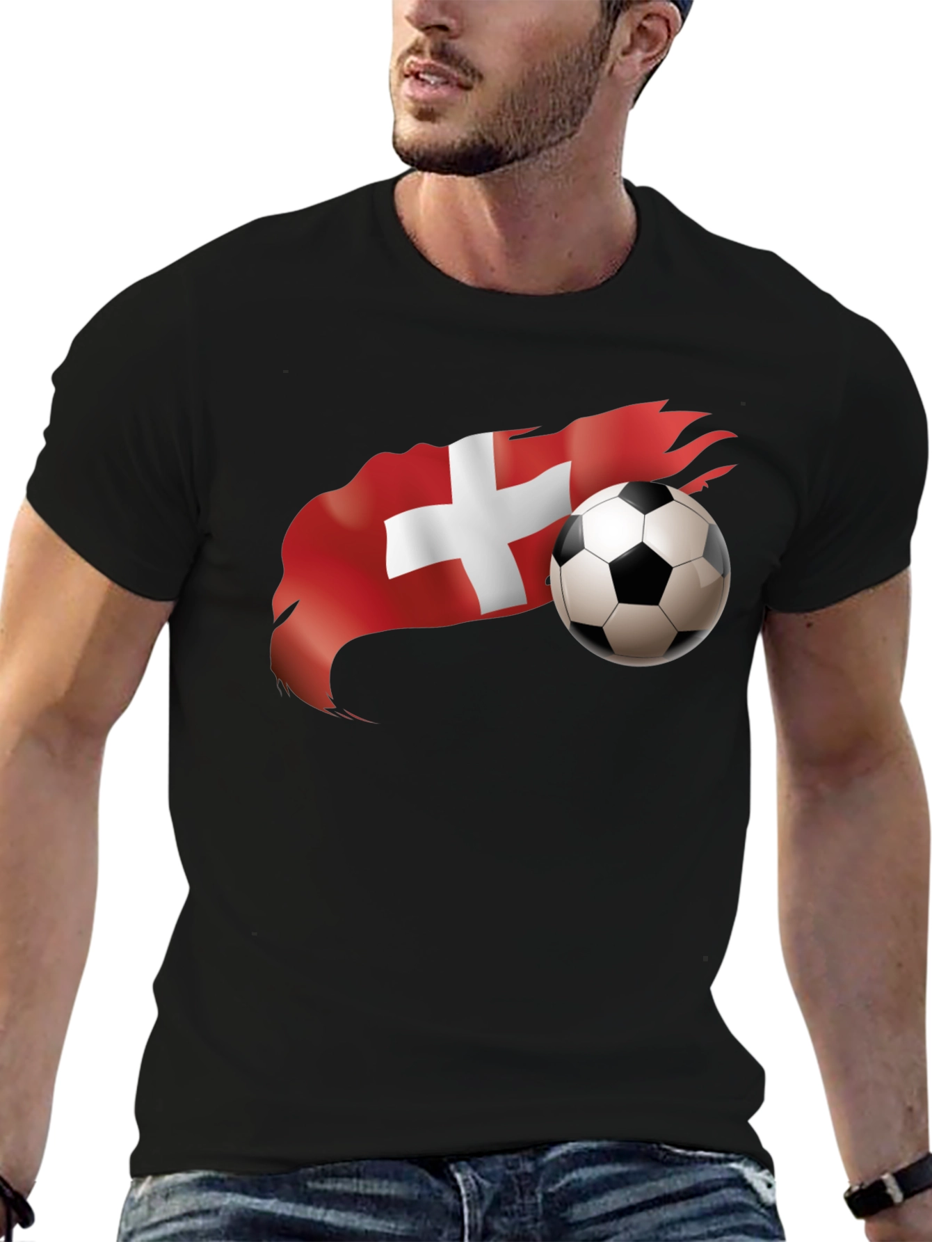 Swiss Soccer T-Shirt - Black - Mens