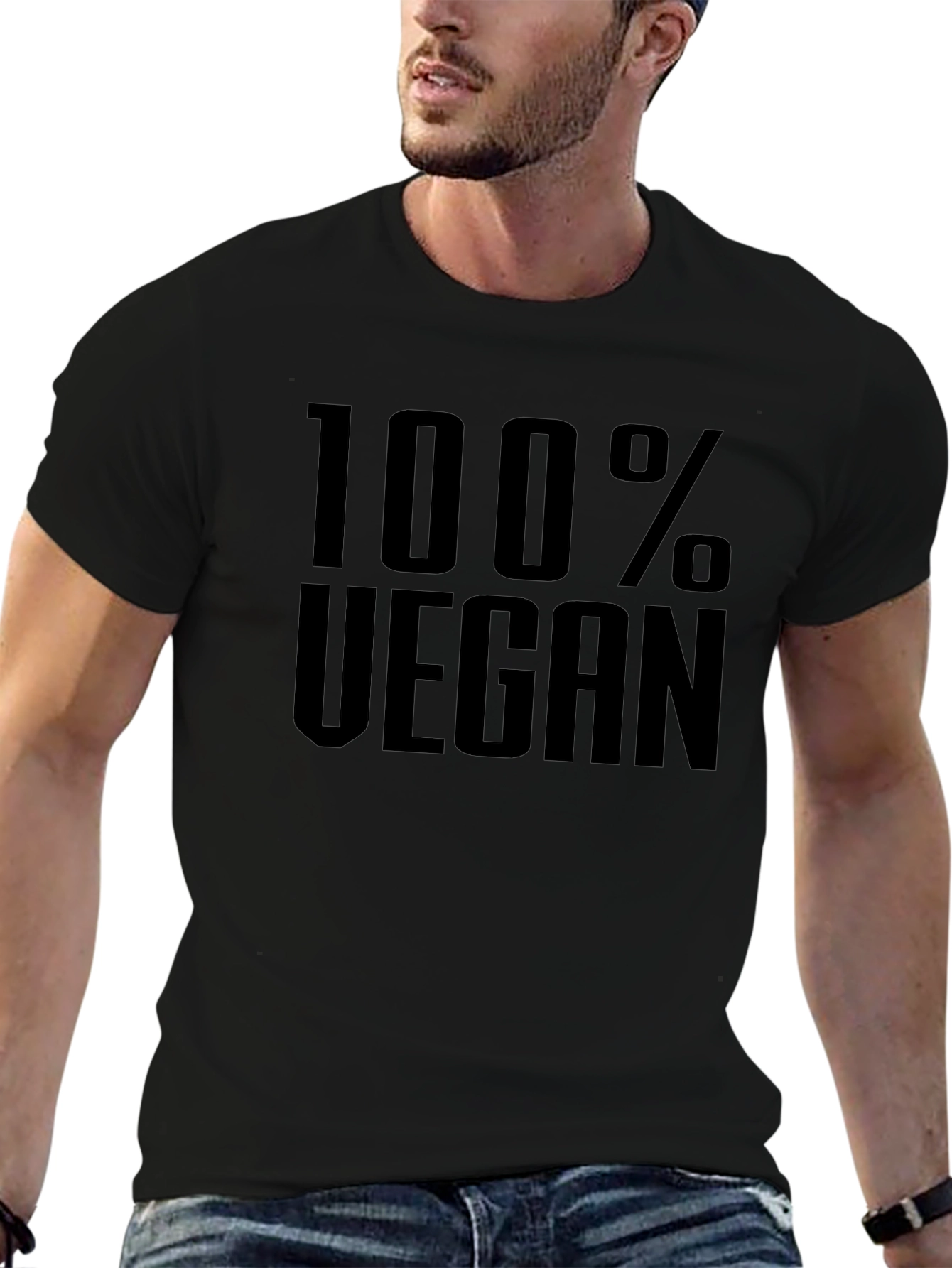 100% Vegan Graphic Tee - Black Cotton T-Shirt