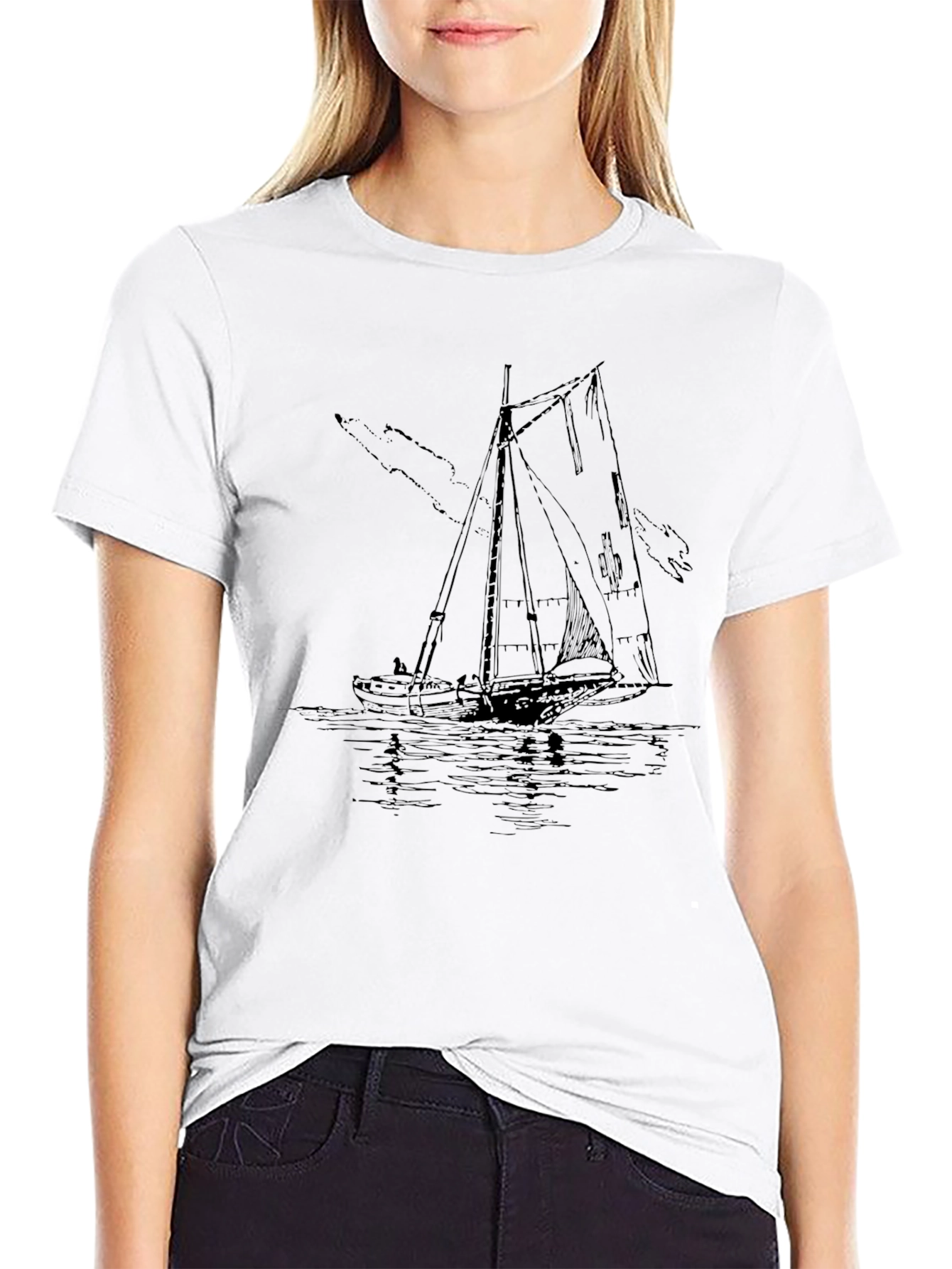 Nautical Sailboat Graphic Tee - Black