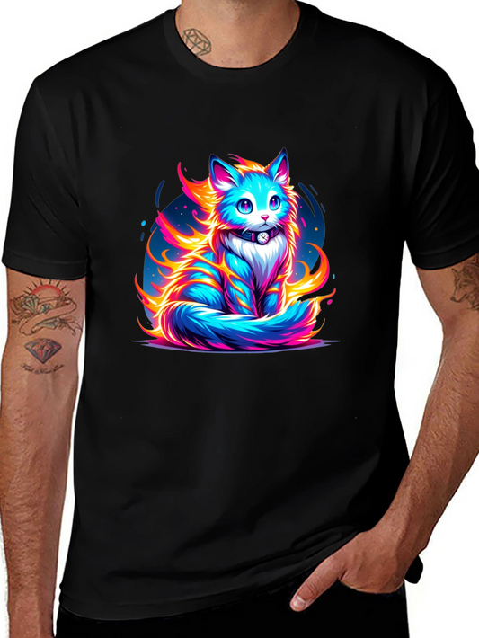 Fiery Feline Graphic Tee - Cool Cat Shirt