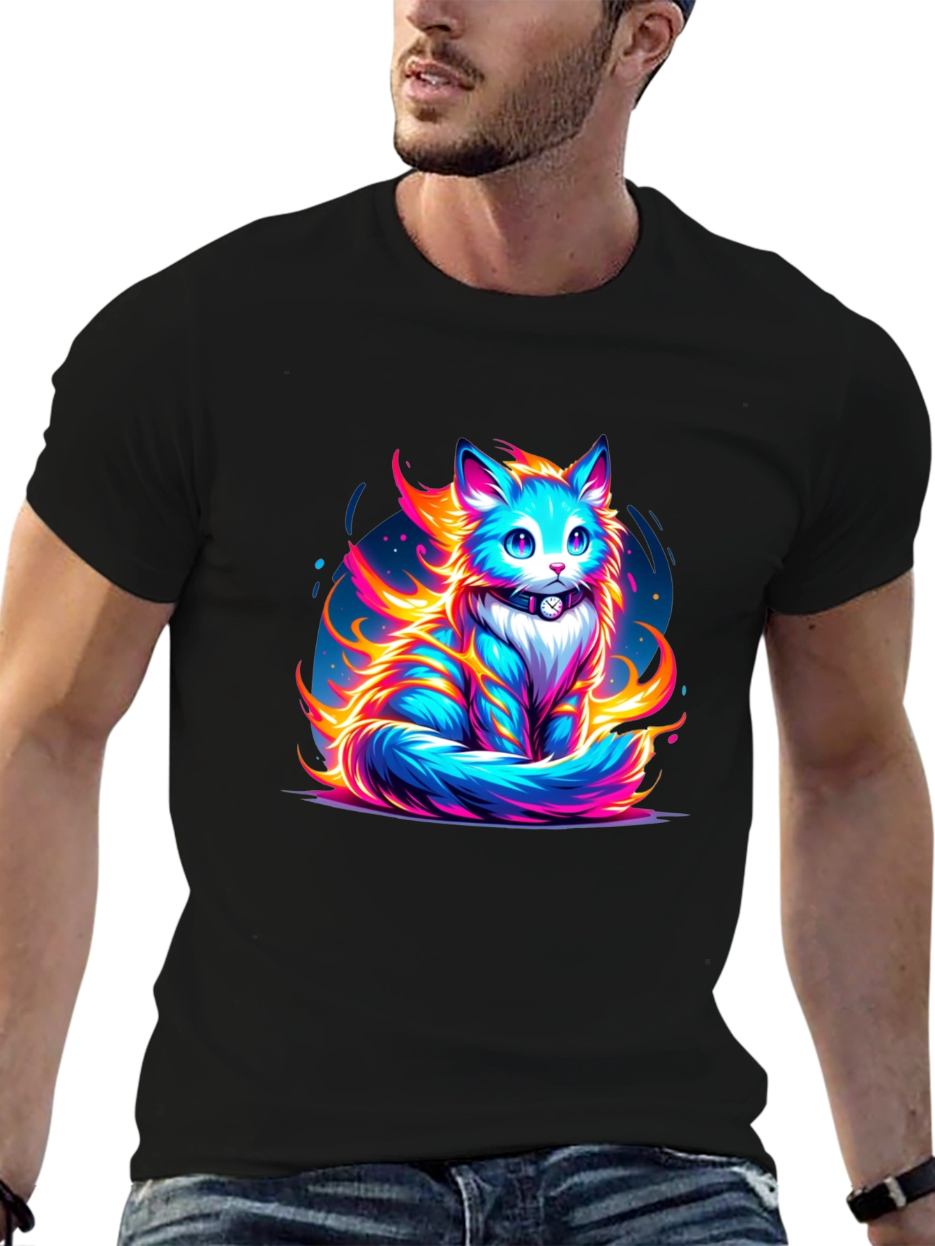 Fiery Feline Graphic Tee - Cool Cat Shirt