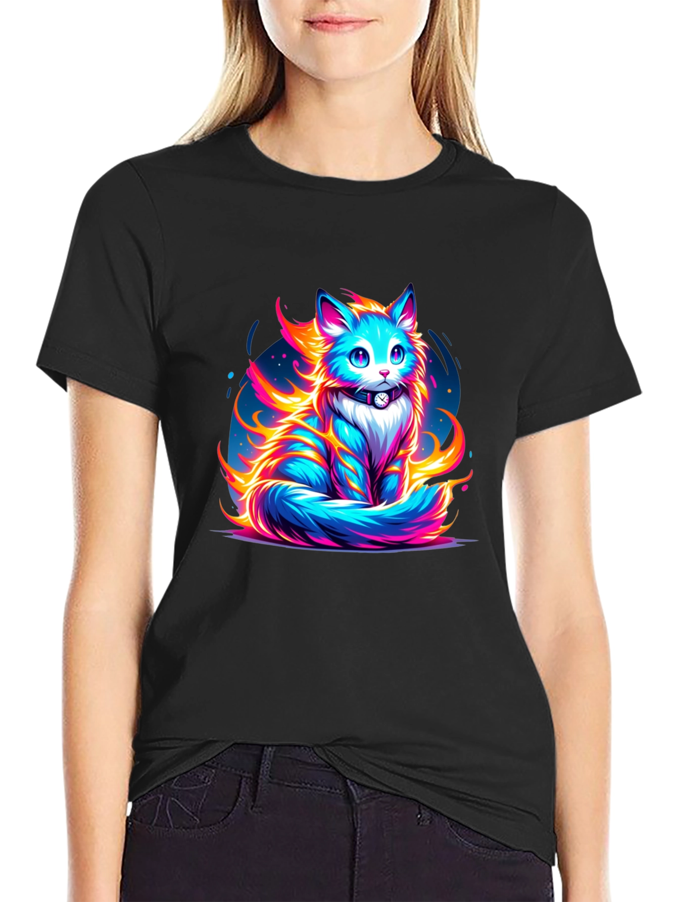 Fiery Feline Graphic Tee - Cool Cat Shirt