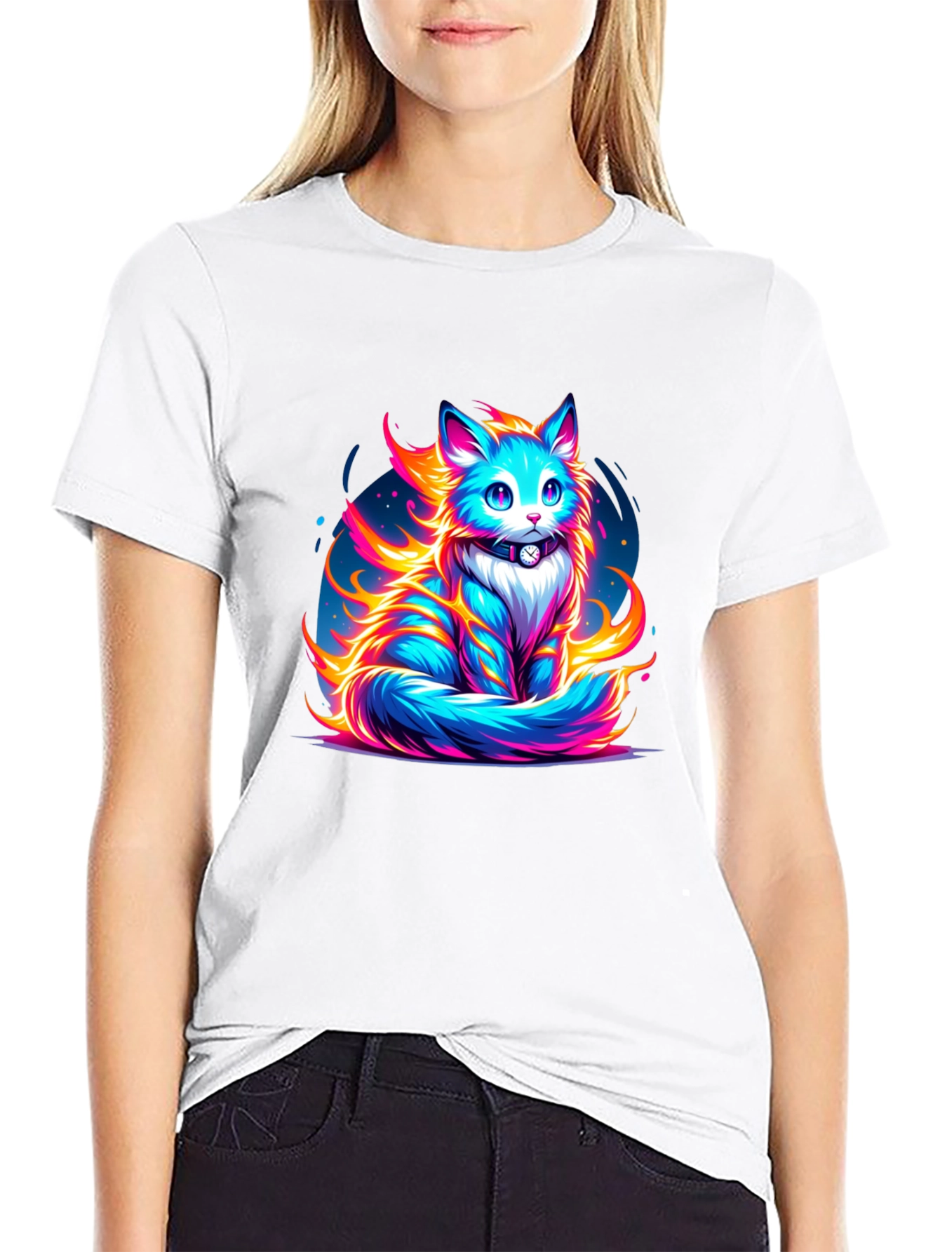 Fiery Feline Graphic Tee - Cool Cat Shirt