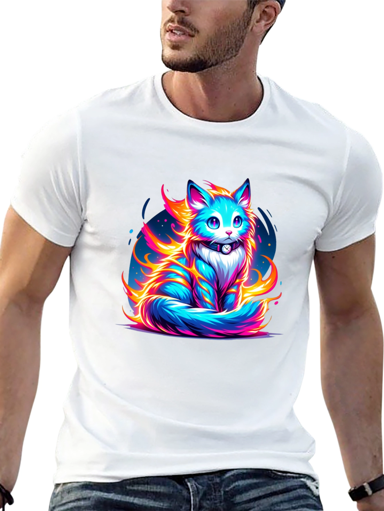 Fiery Feline Graphic Tee - Cool Cat Shirt