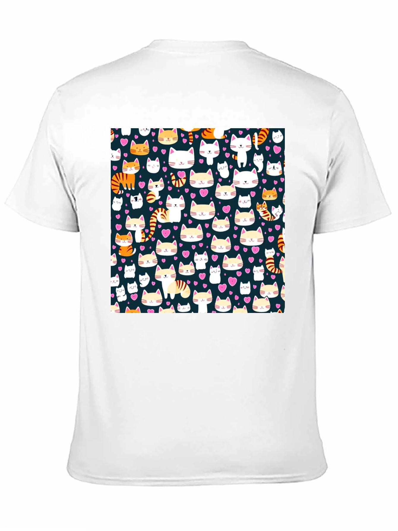Cute Cat Pattern Black T-Shirt