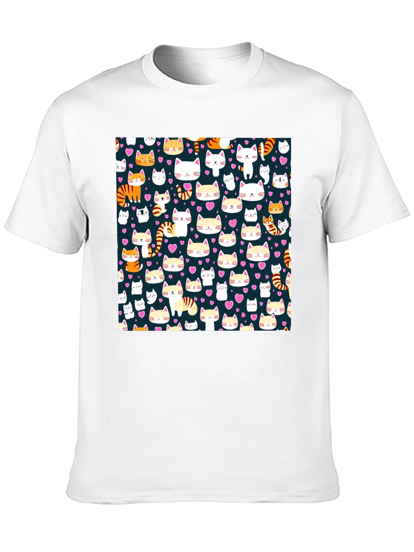 Cute Cat Pattern Black T-Shirt