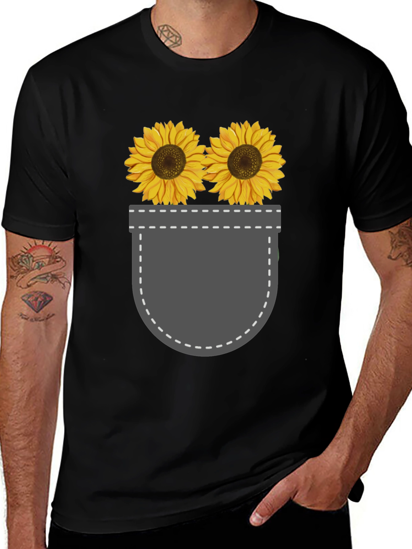 Sunflower Pocket Graphic Tee - Trendy Casual Style