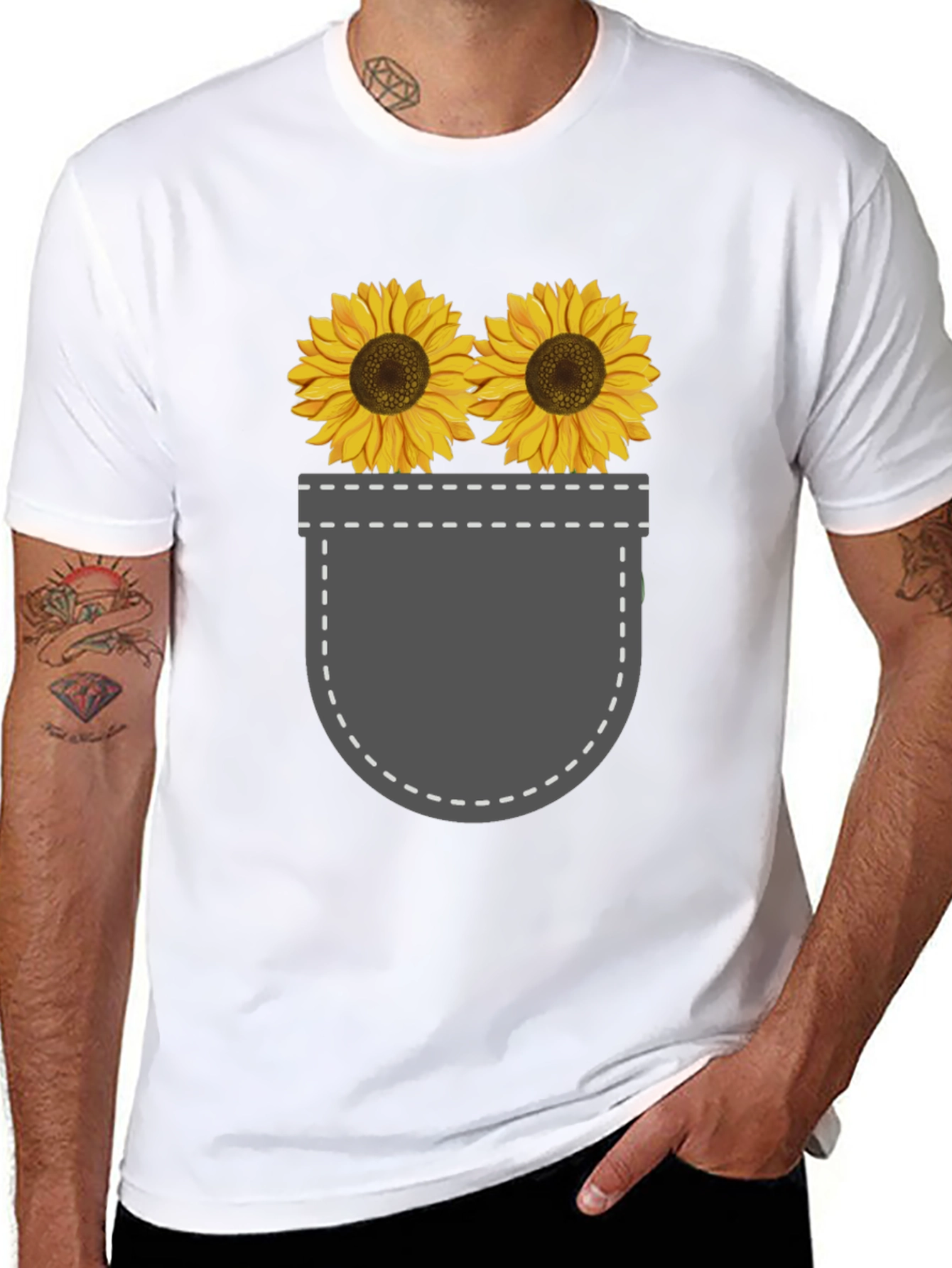Sunflower Pocket Graphic Tee - Trendy Casual Style
