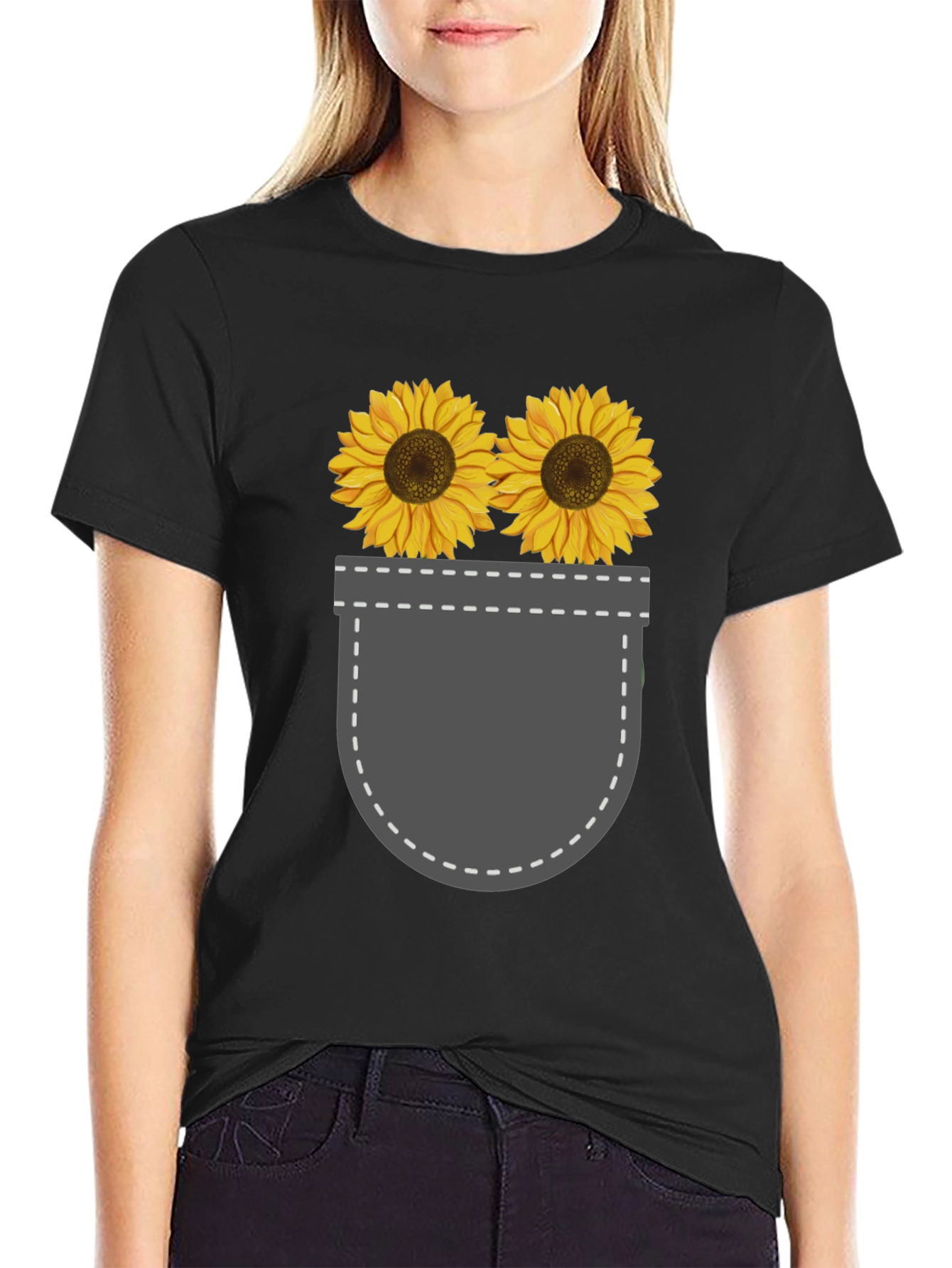 Sunflower Pocket Graphic Tee - Trendy Casual Style