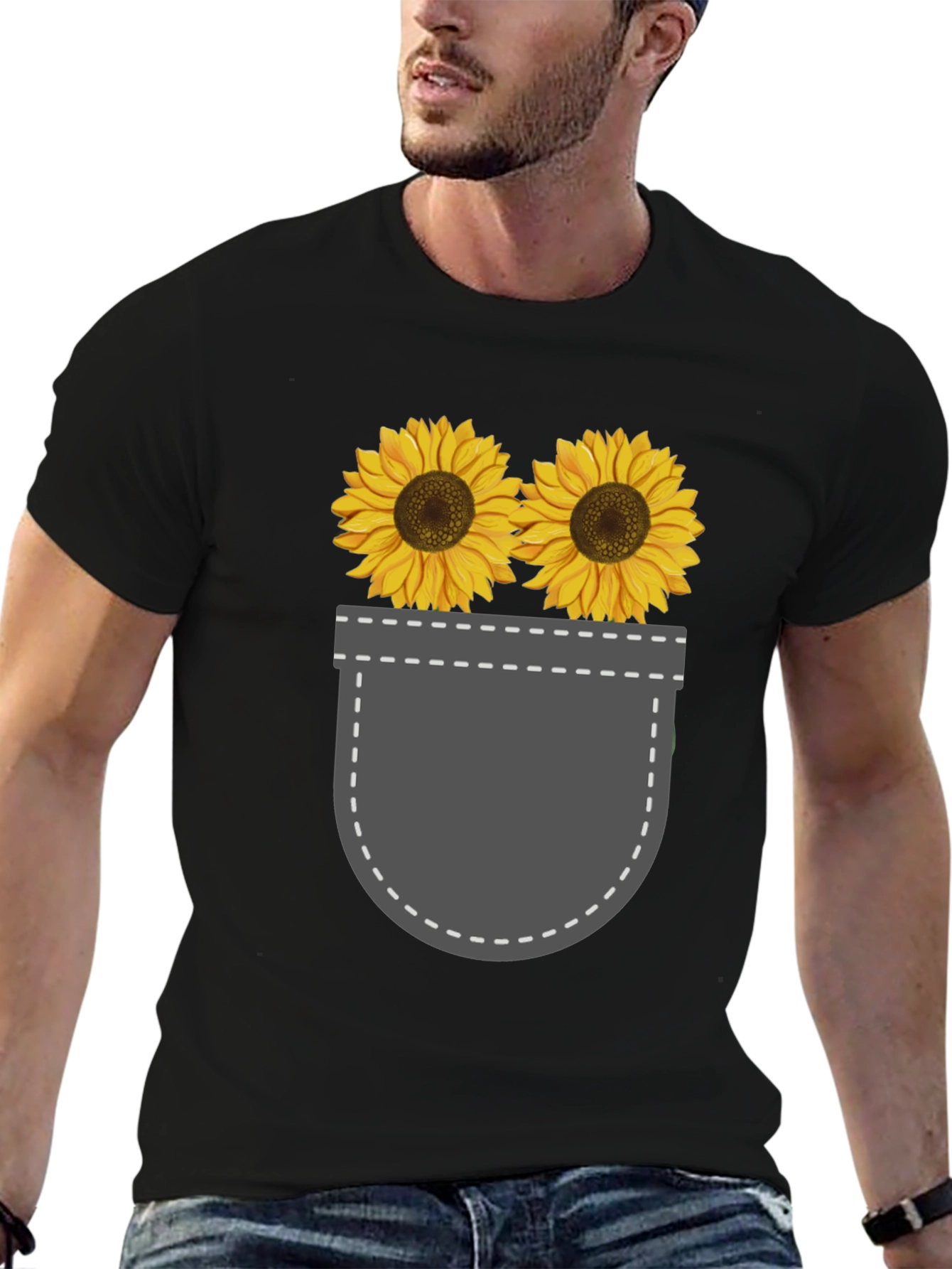 Sunflower Pocket Graphic Tee - Trendy Casual Style