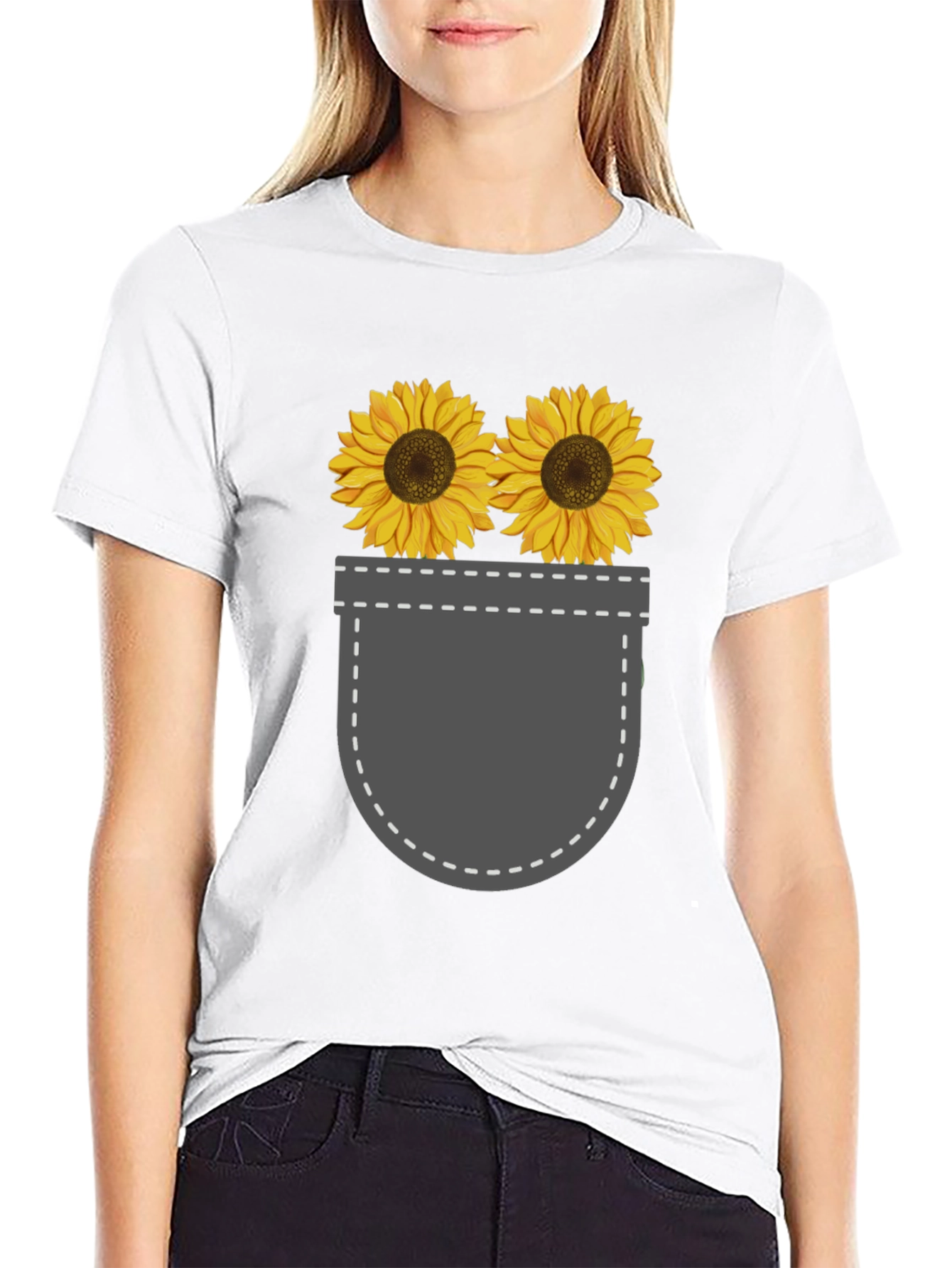 Sunflower Pocket Graphic Tee - Trendy Casual Style