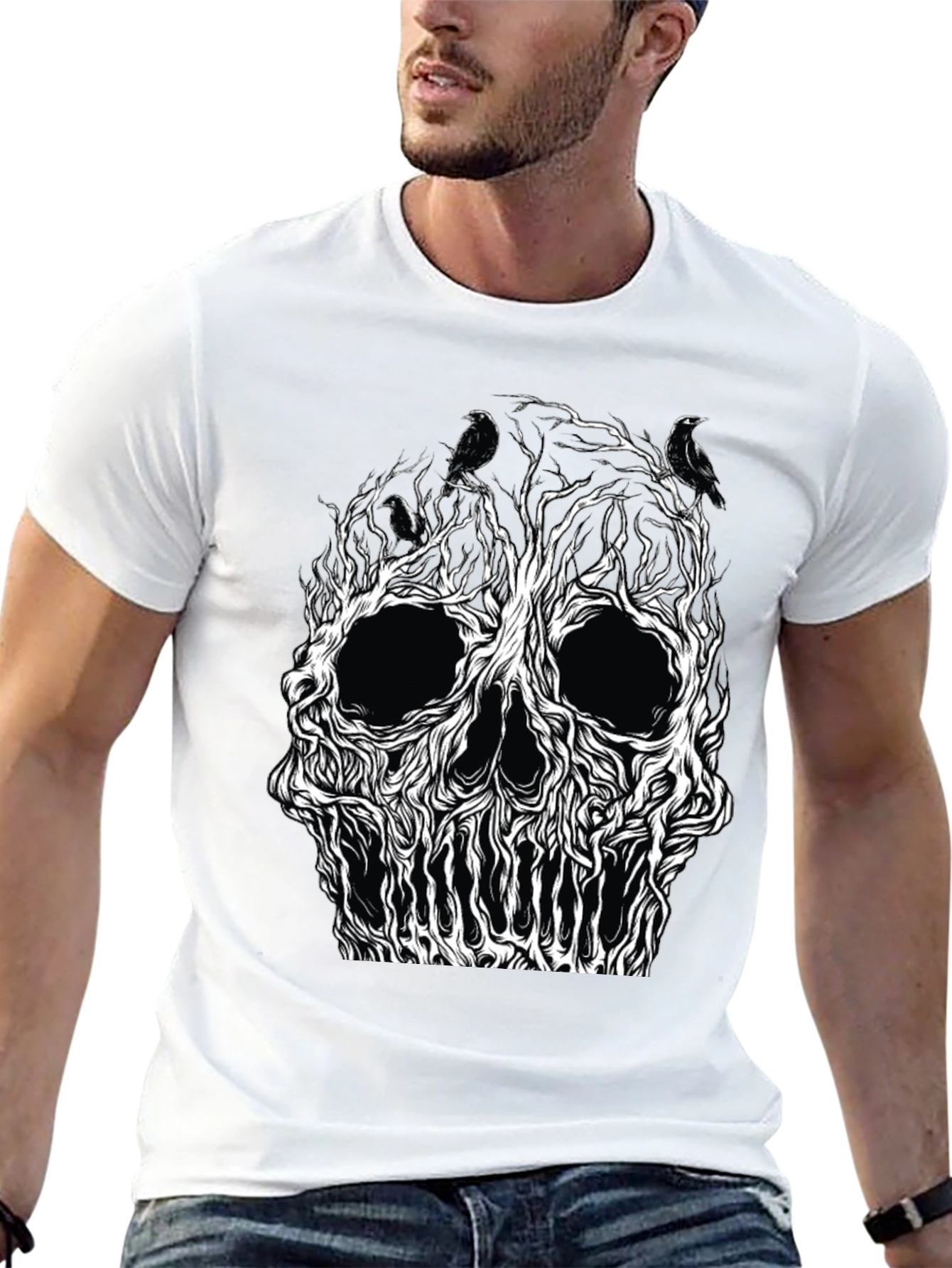 Skull Tree Raven Graphic Tee - Black