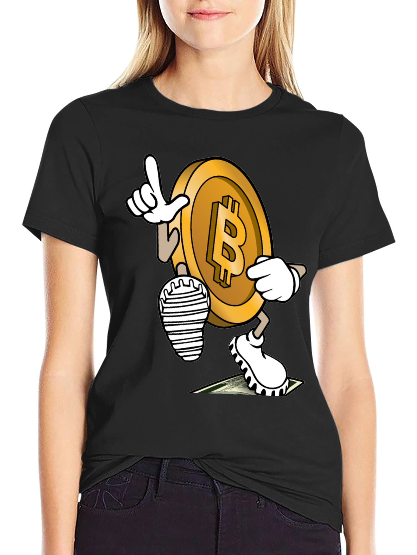 Bitcoin Cartoon Graphic Tee - Crypto Enthusiast Style