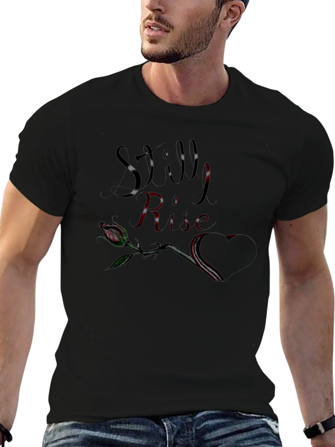 Still Rise Rose Graphic Black T-Shirt