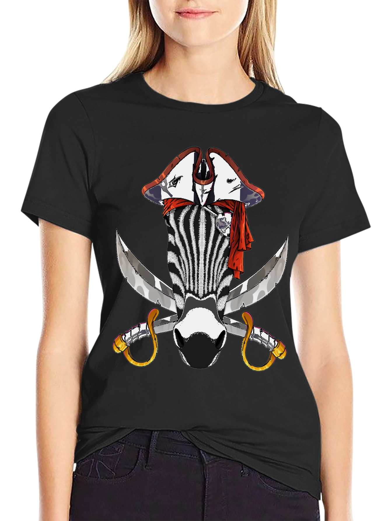 Zebra Pirate Graphic T-Shirt - Mens Black Tee