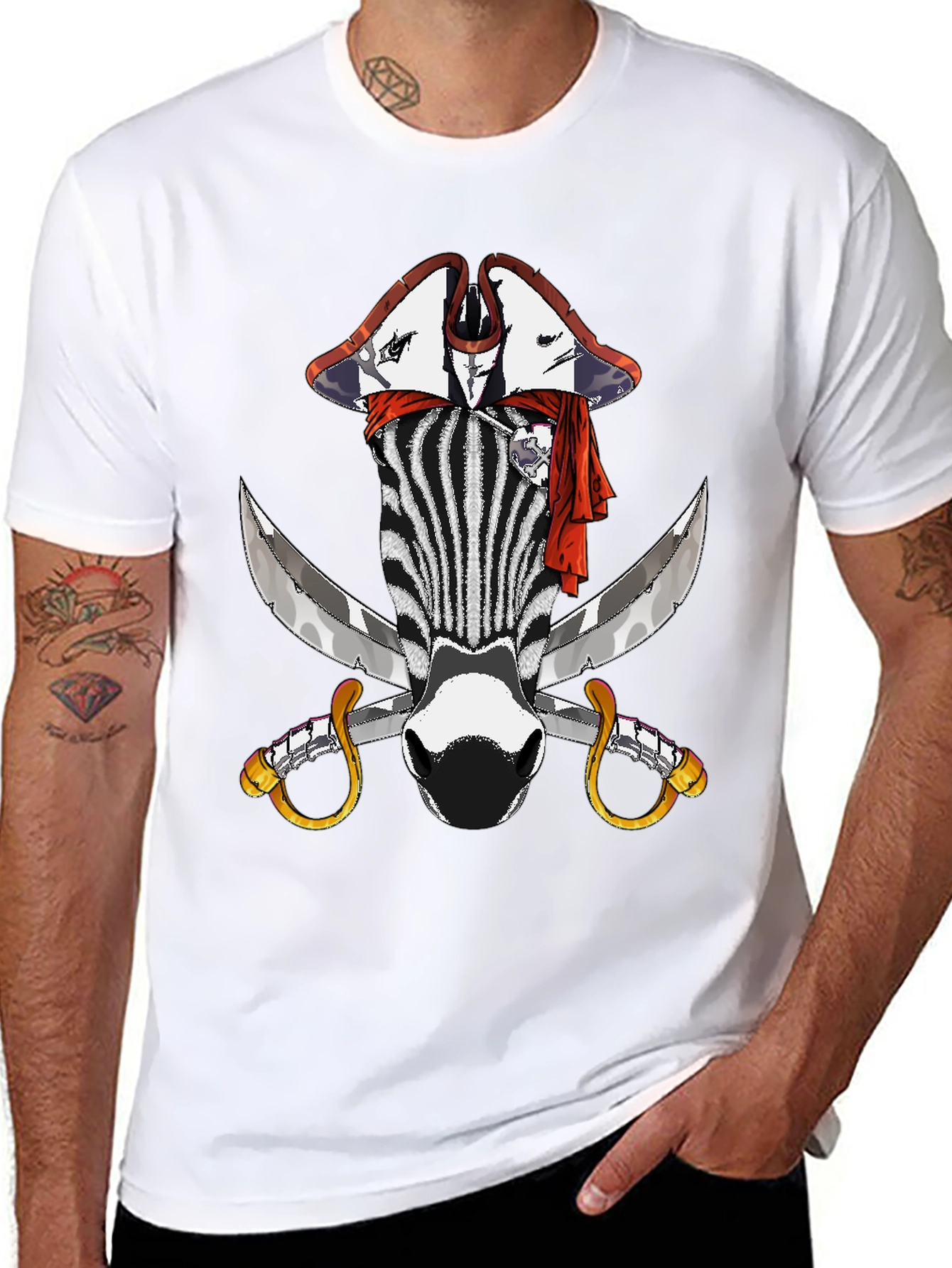 Zebra Pirate Graphic T-Shirt - Mens Black Tee