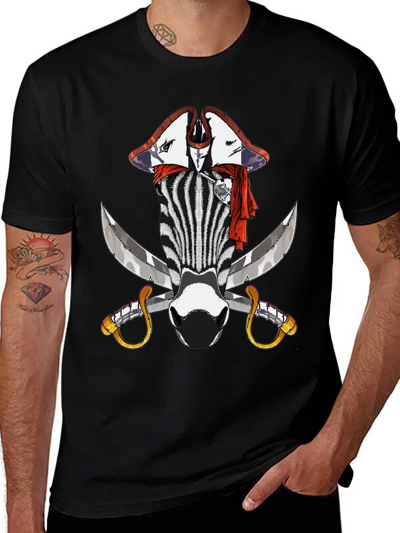 Zebra Pirate Graphic T-Shirt - Mens Black Tee