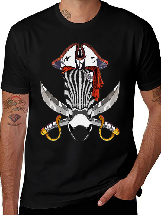 Zebra Pirate Graphic T-Shirt - Mens Black Tee