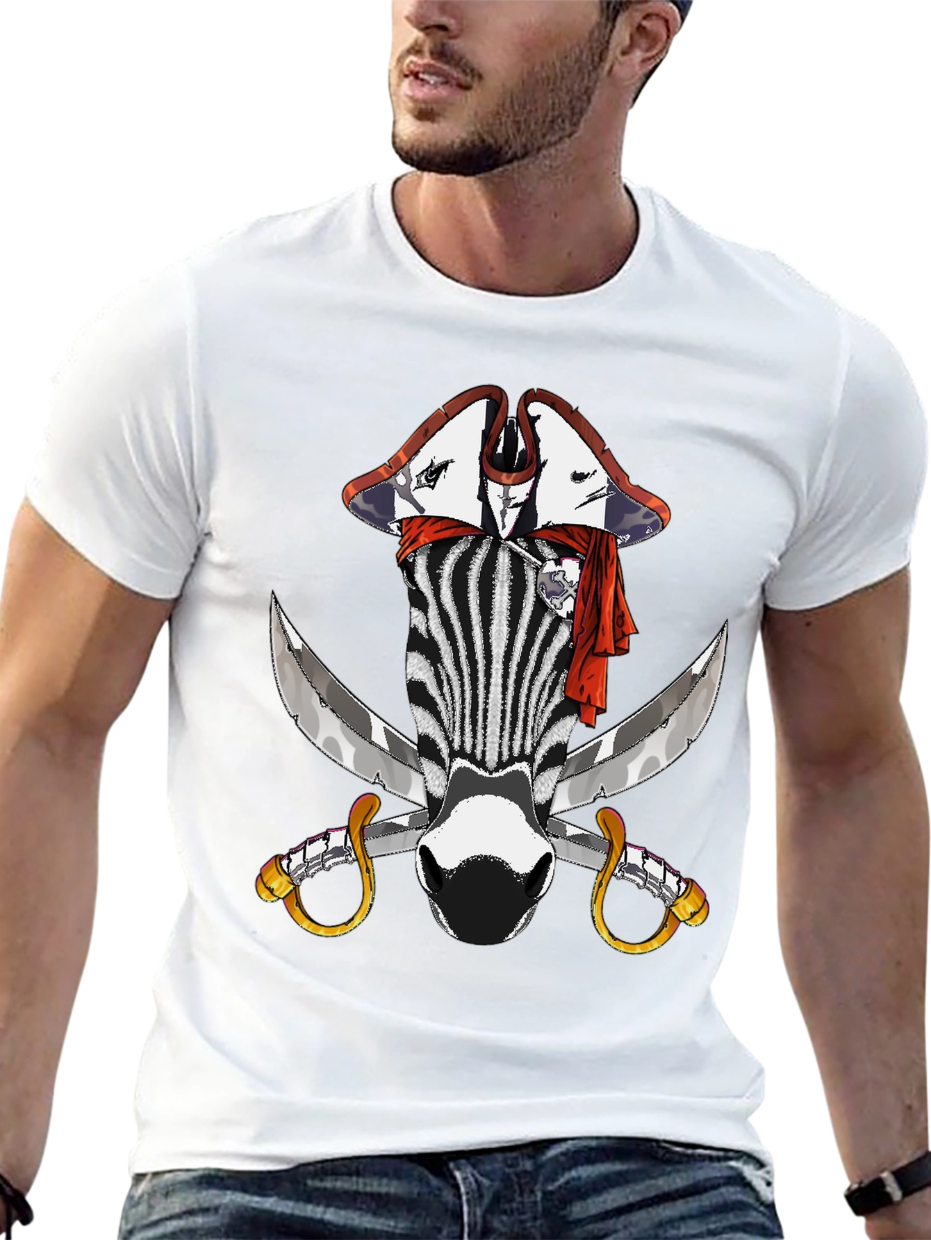 Zebra Pirate Graphic T-Shirt - Mens Black Tee