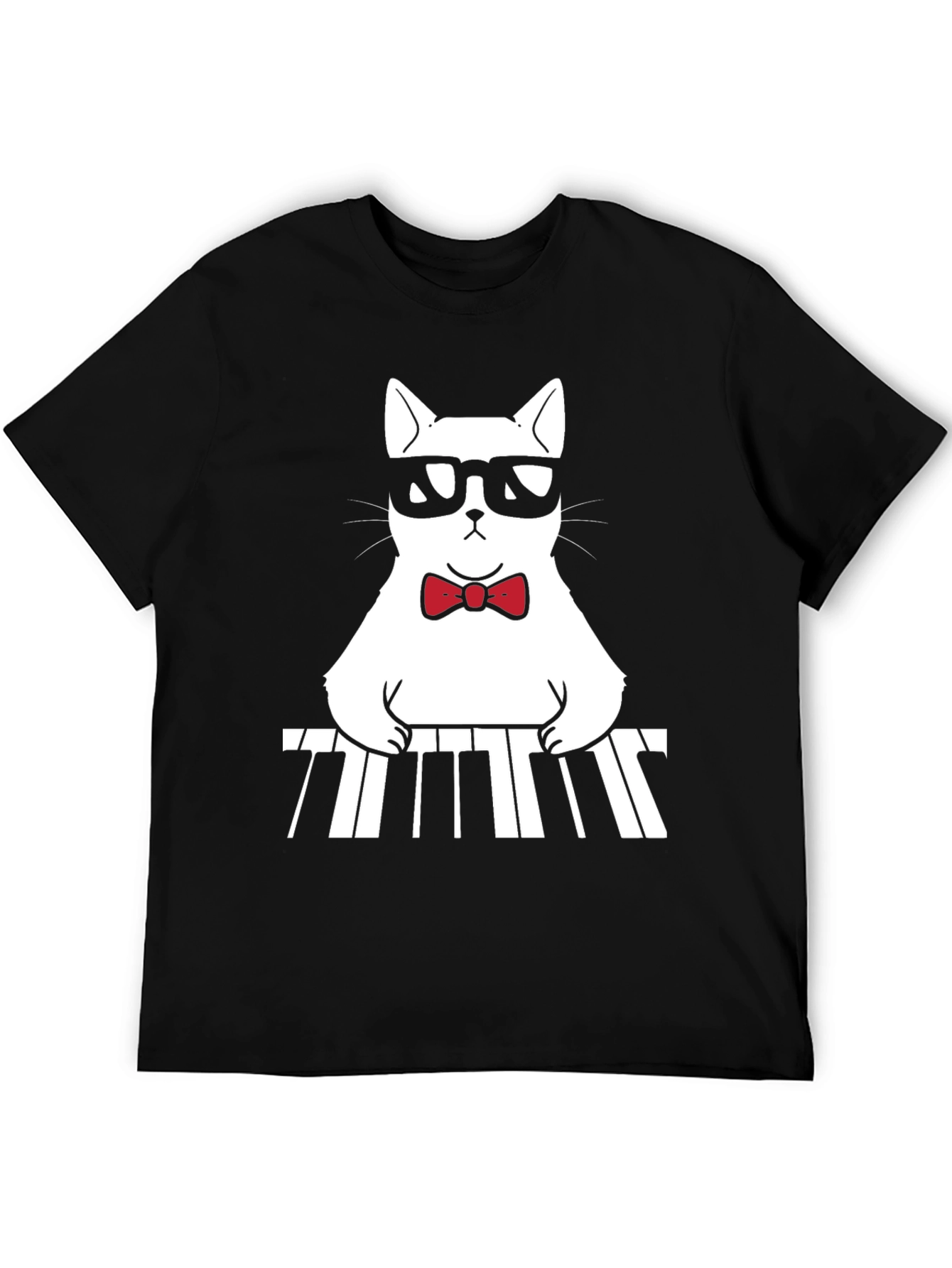 Cool Cat Pianist Graphic Tee - Black