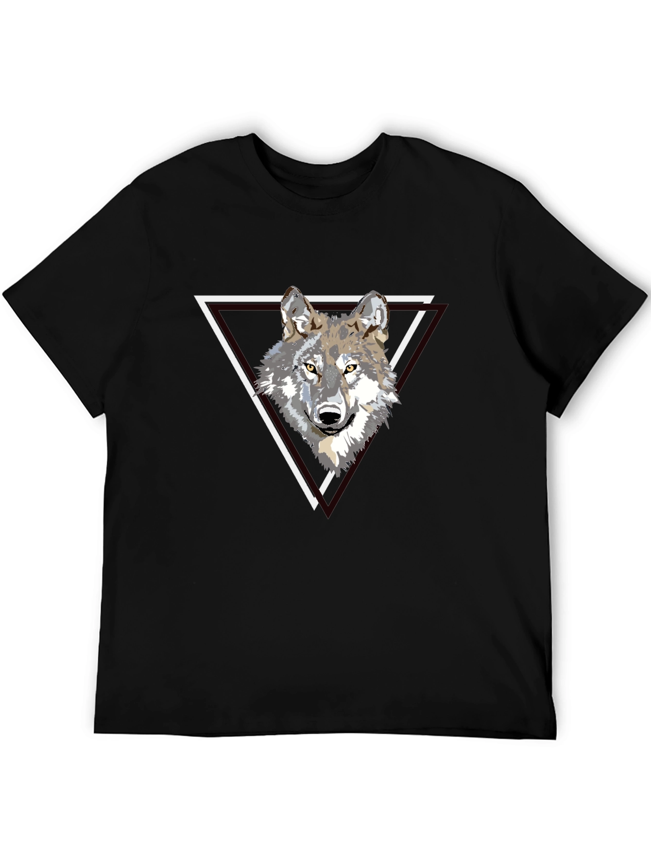 Wolf Triangle Graphic Print Black T-Shirt