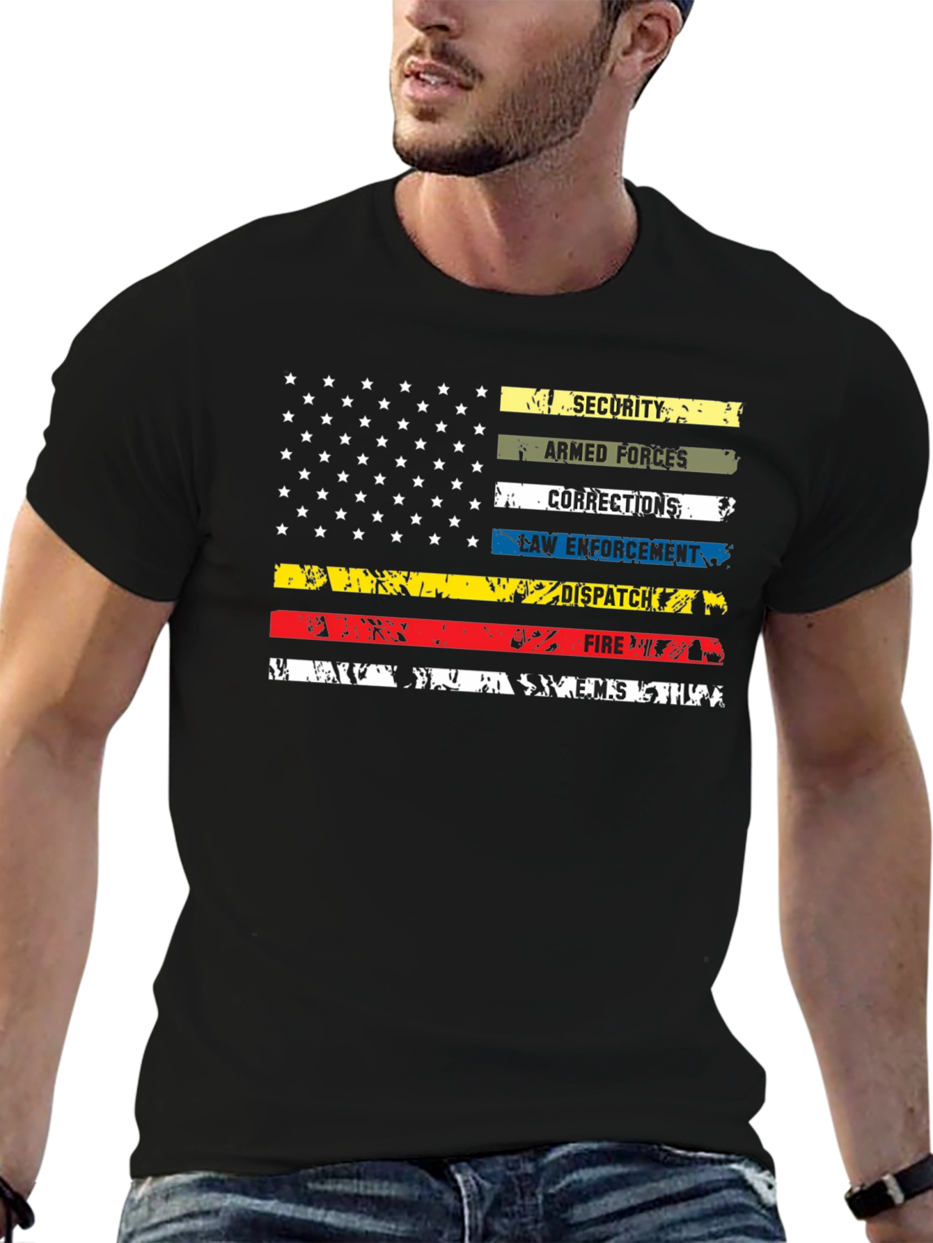 American Thin Line Distressed Graphic T-Shirt