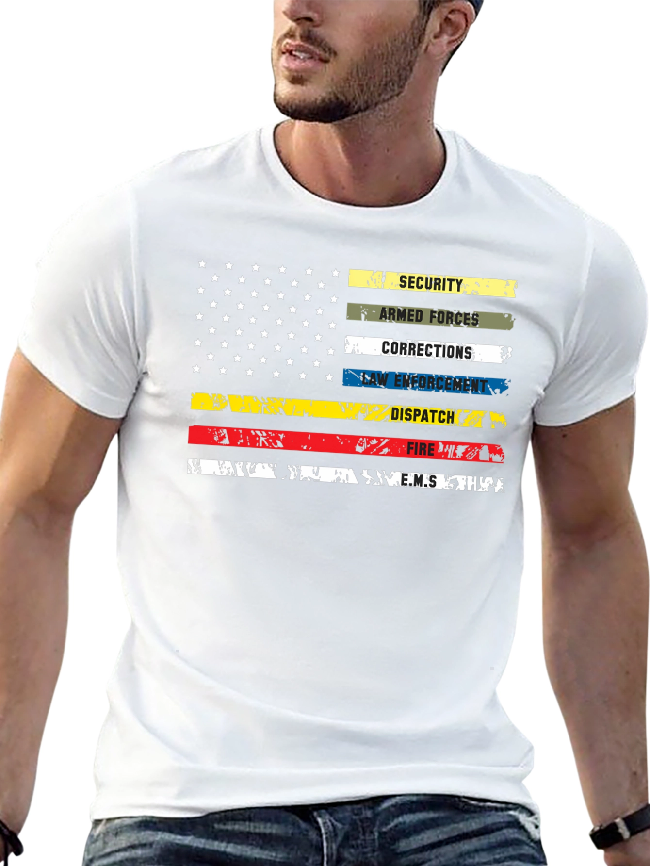 American Thin Line Distressed Graphic T-Shirt