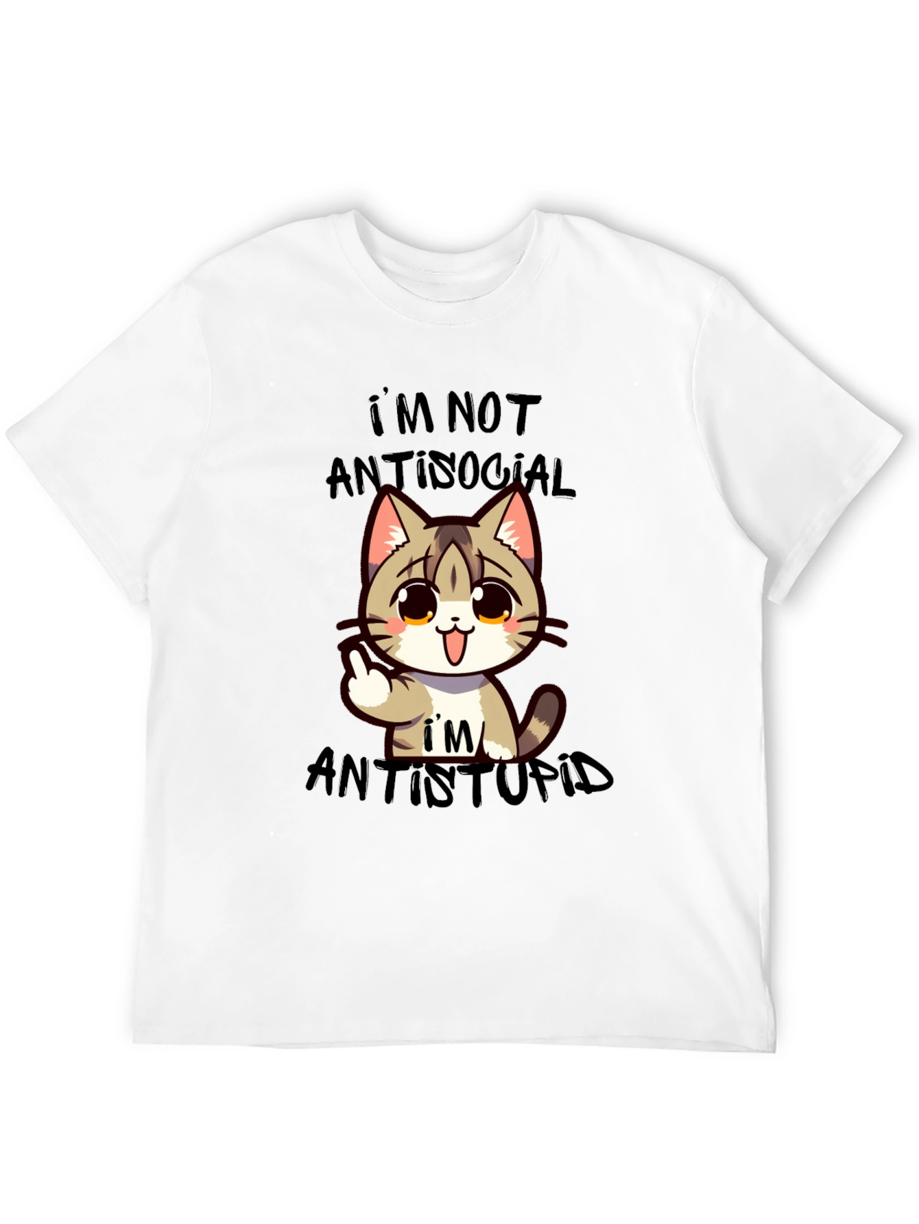 Antisocial Antistupid Cat Graphic T-Shirt