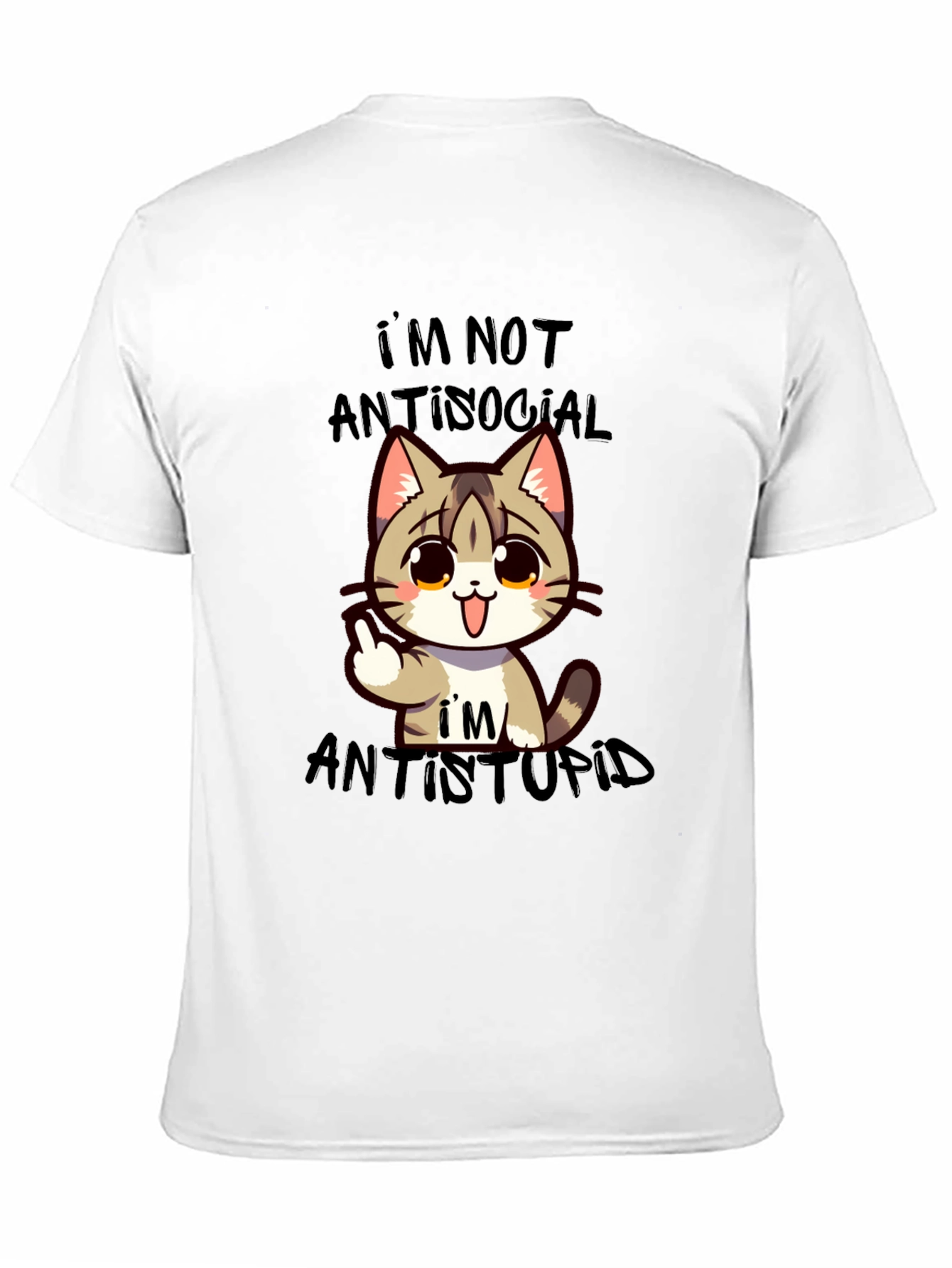 Antisocial Antistupid Cat Graphic T-Shirt