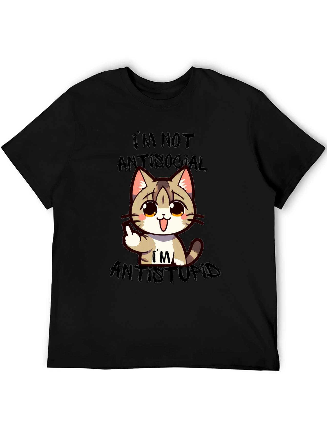 Antisocial Antistupid Cat Graphic T-Shirt