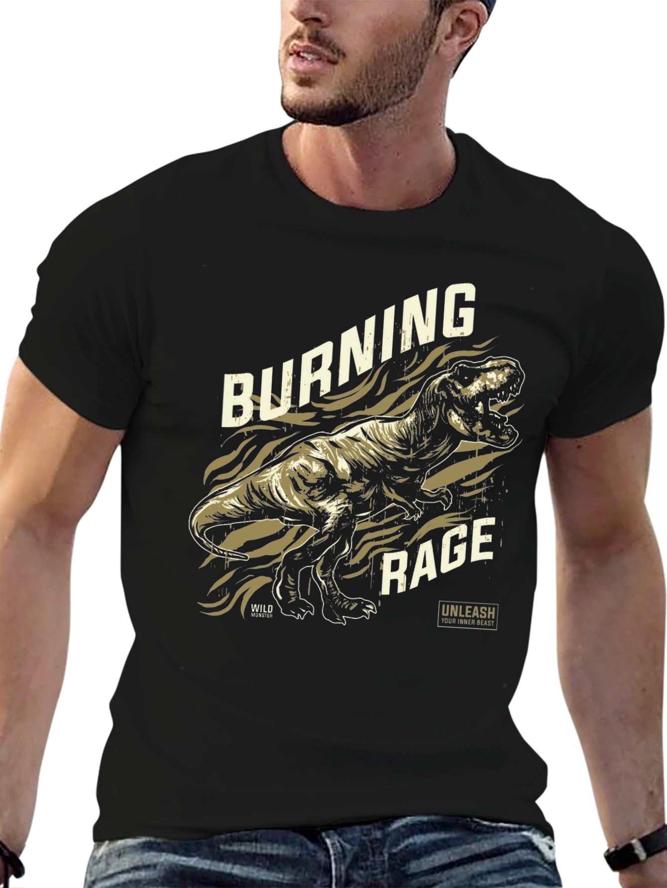 Burning Rage Dinosaur Graphic T-Shirt