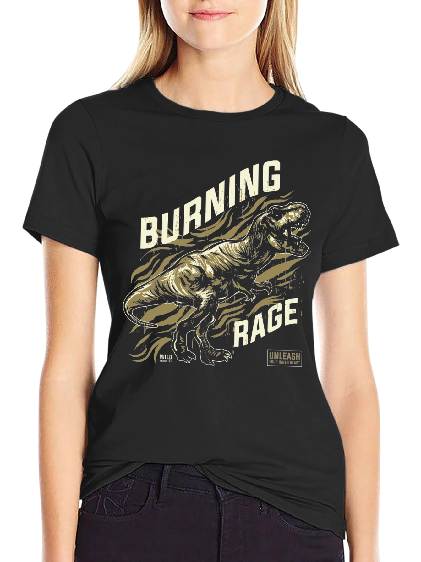 Burning Rage Dinosaur Graphic T-Shirt