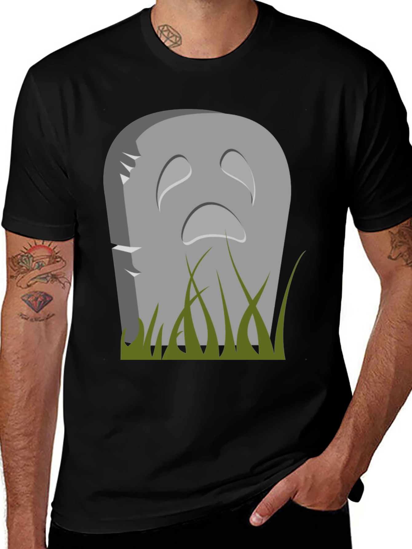 Sad Tombstone Graphic Tee - Halloween Apparel