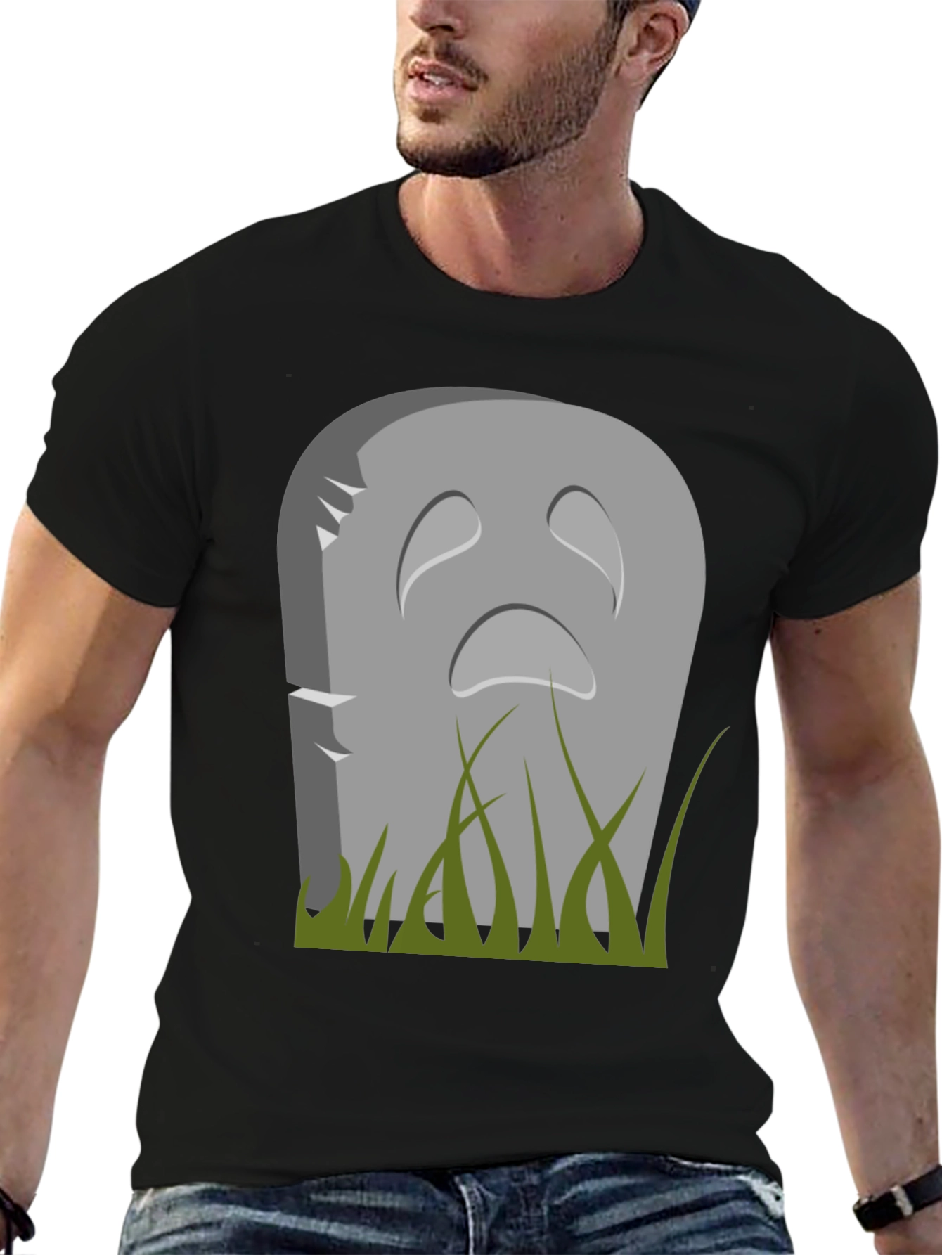 Sad Tombstone Graphic Tee - Halloween Apparel