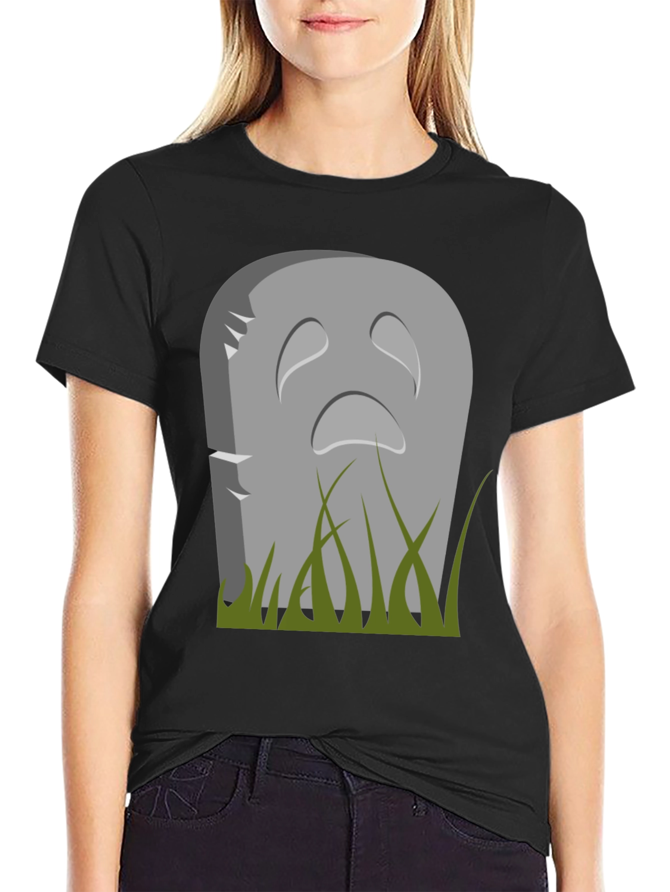 Sad Tombstone Graphic Tee - Halloween Apparel