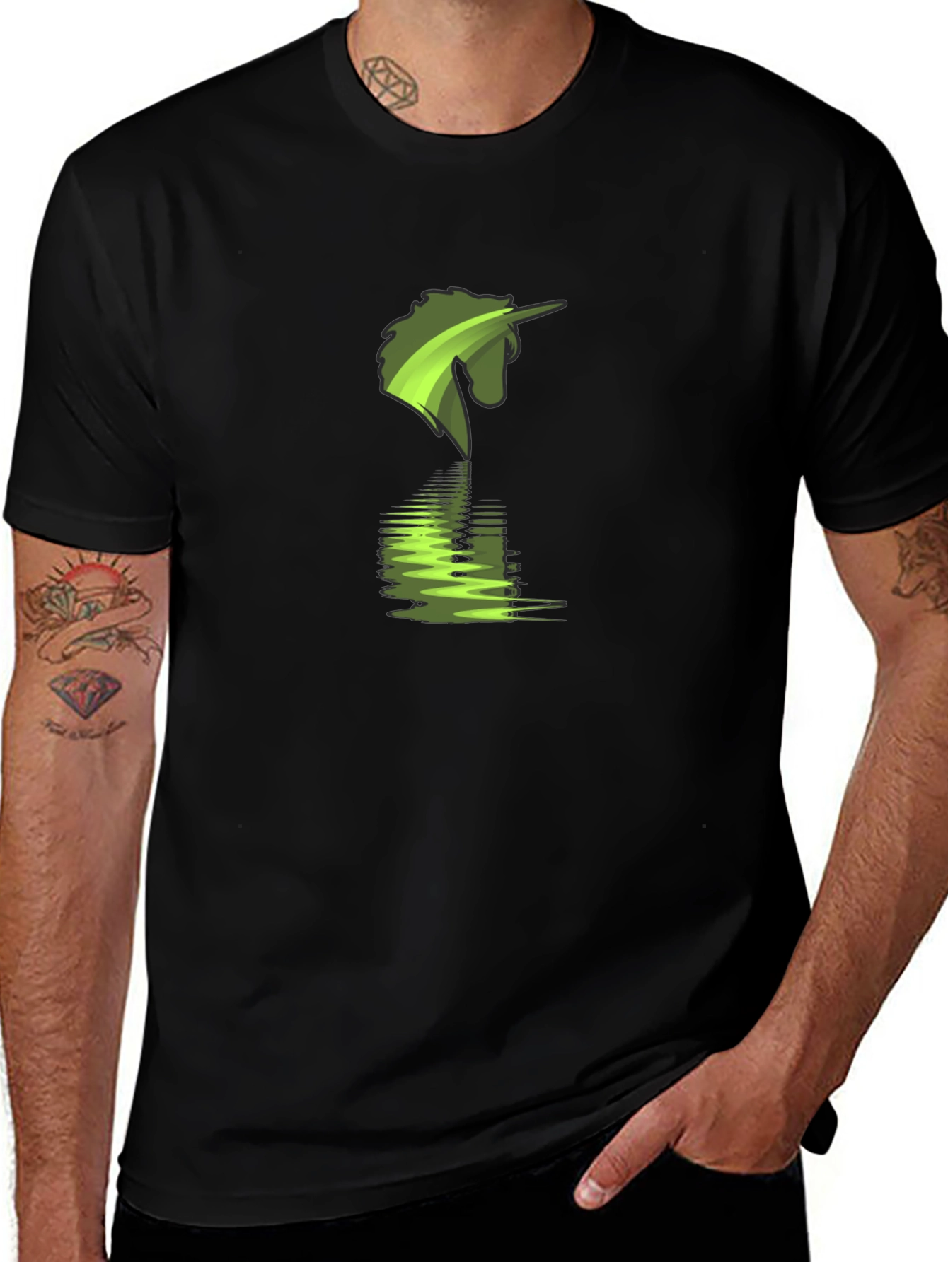 Green Unicorn Reflection Graphic T-Shirt