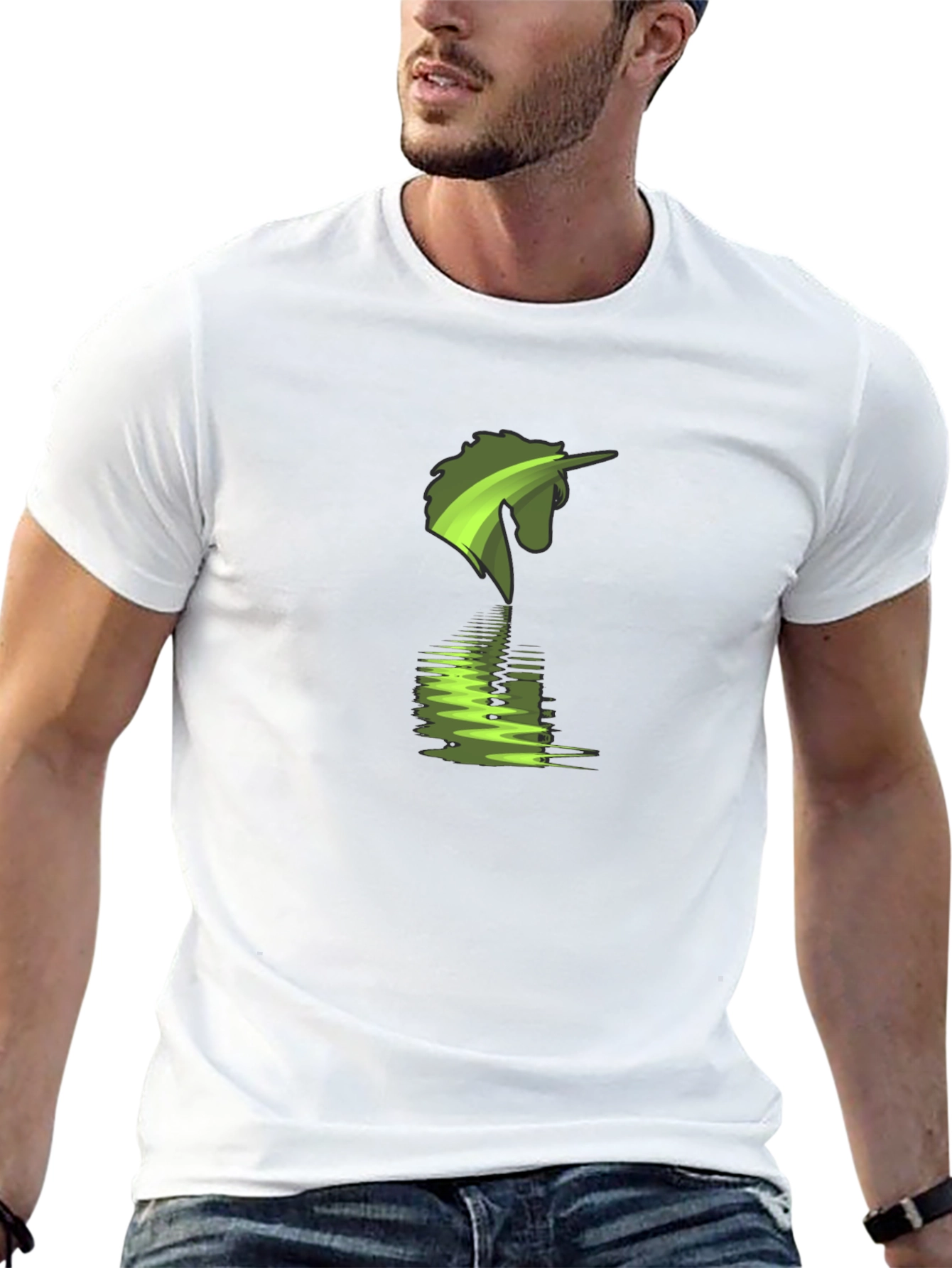 Green Unicorn Reflection Graphic T-Shirt