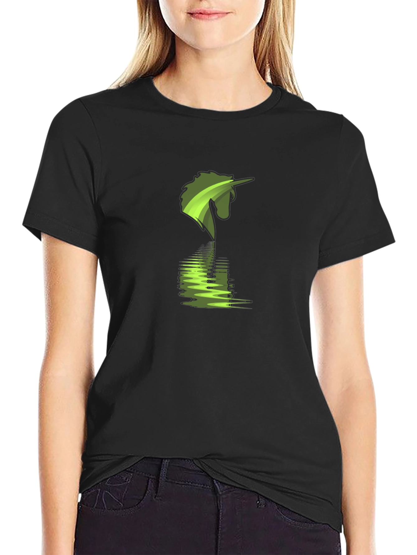 Green Unicorn Reflection Graphic T-Shirt