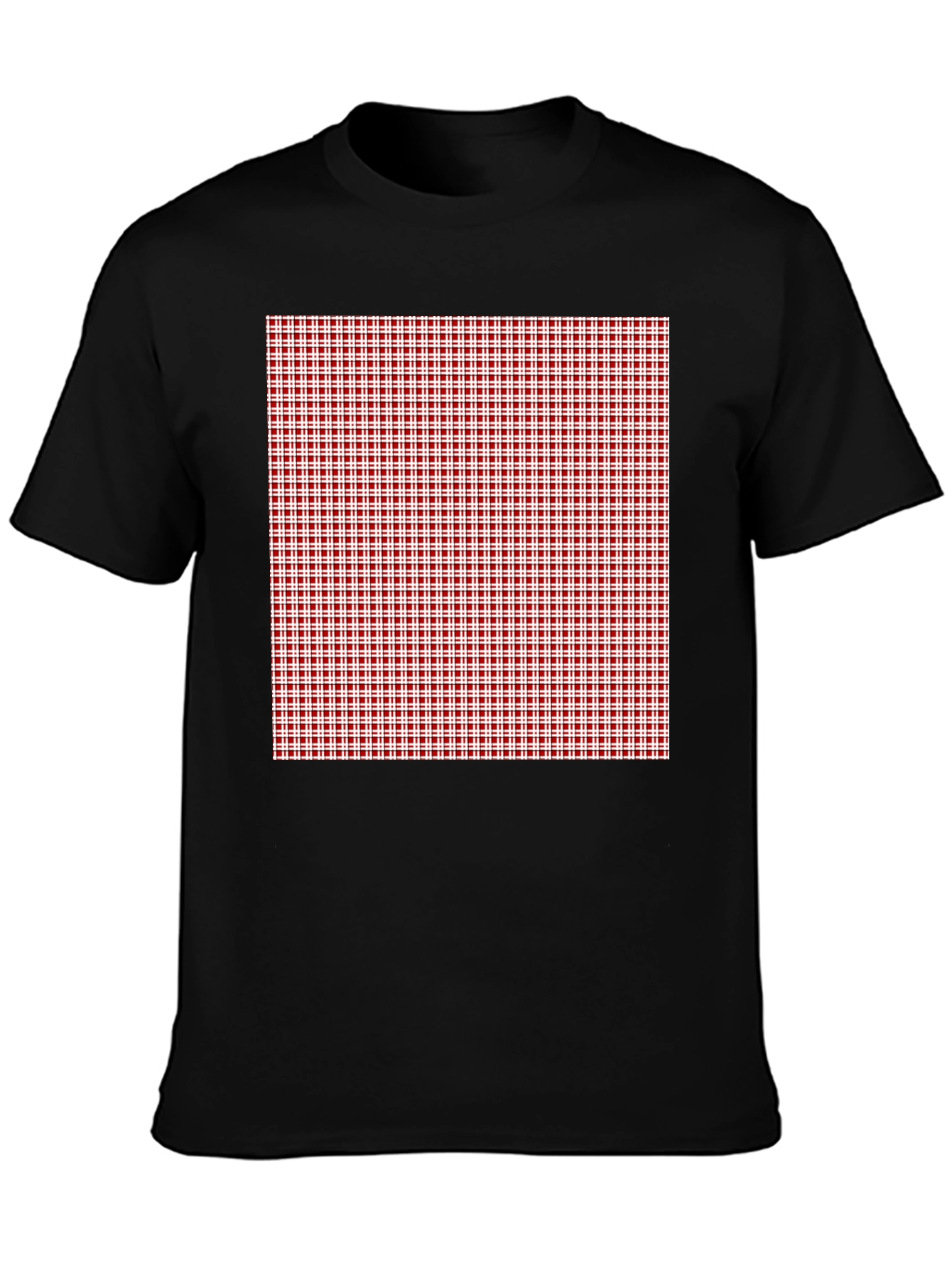 Black Tee with Red Gingham Check Print