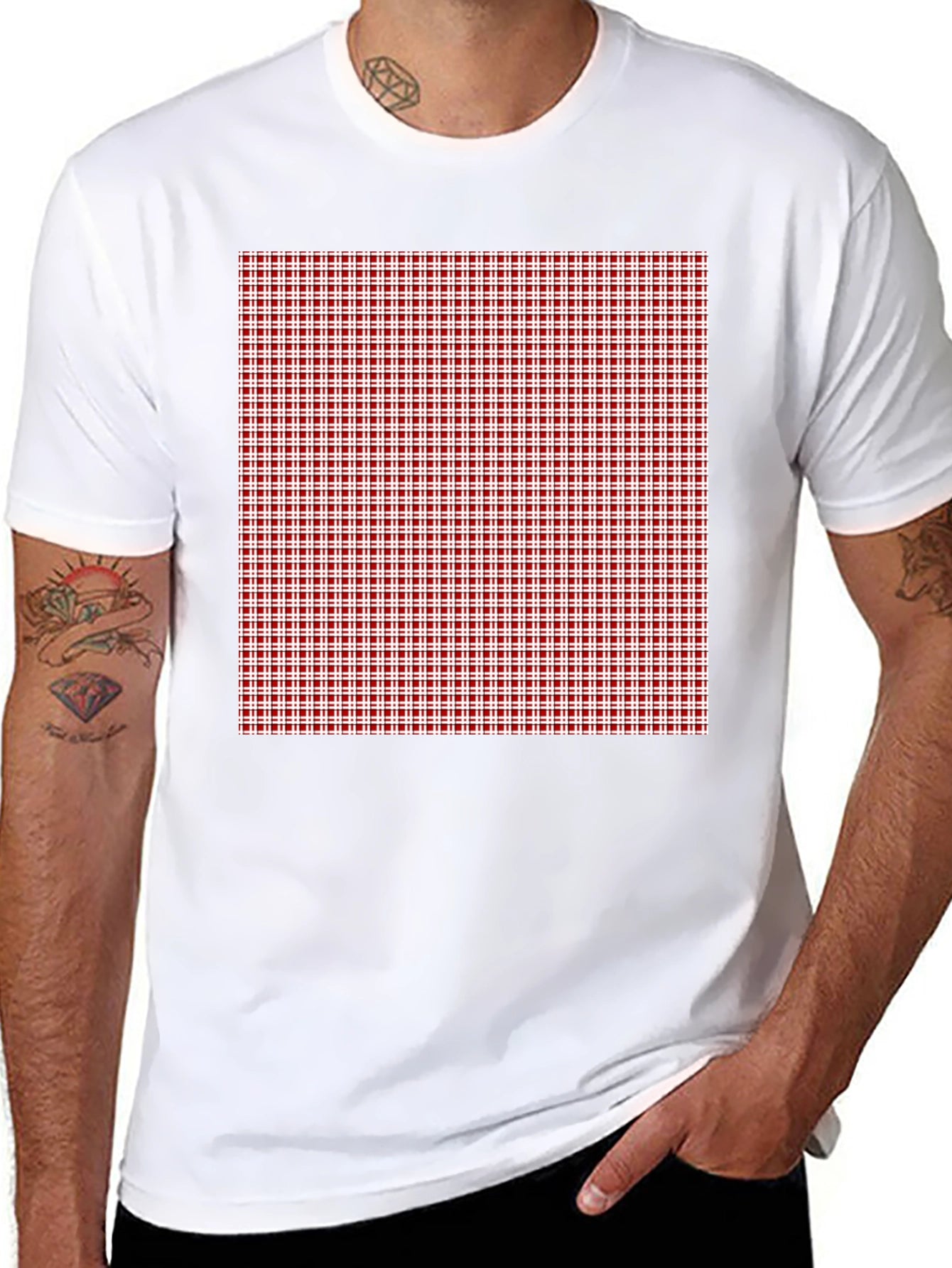 Black Tee with Red Gingham Check Print