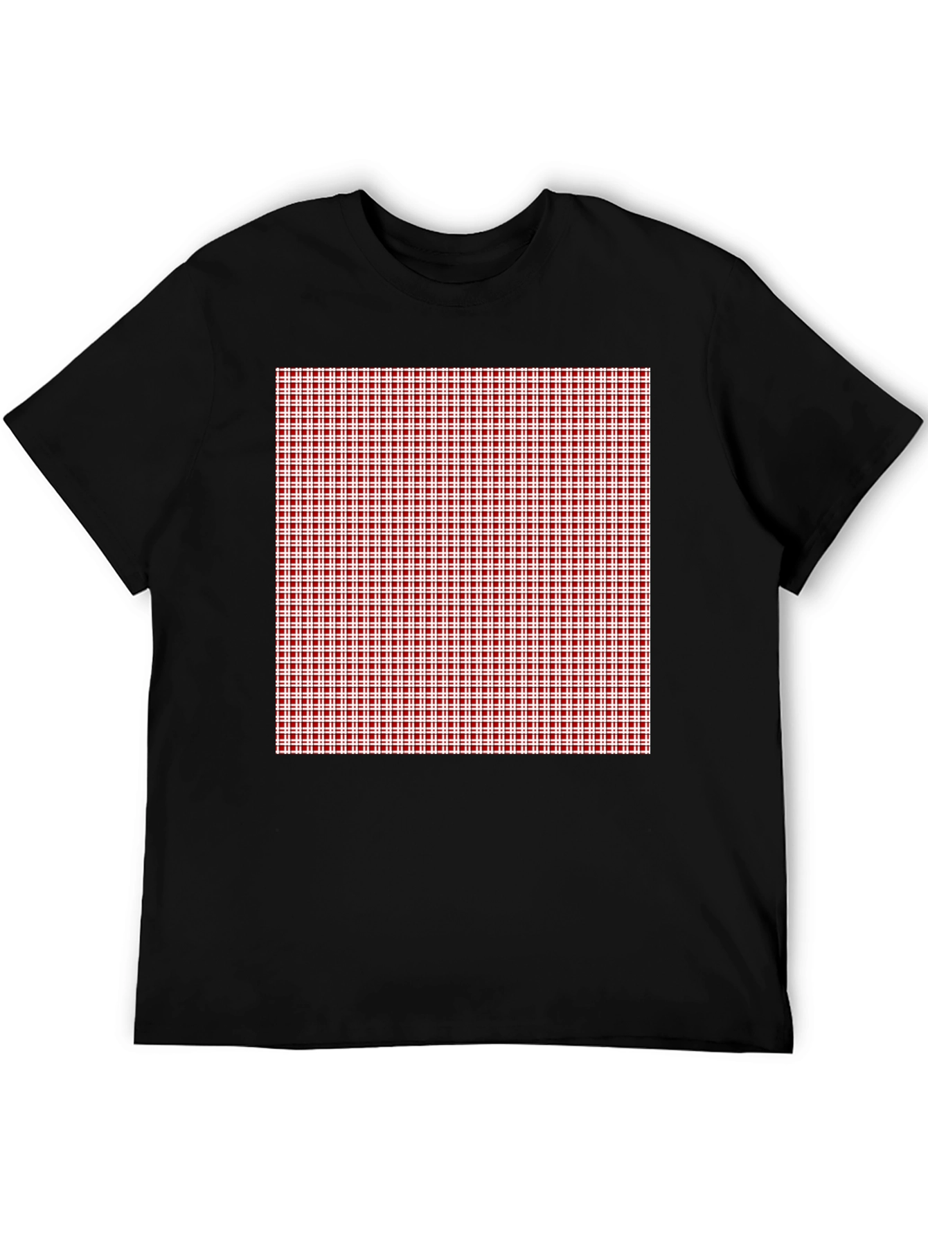 Black Tee with Red Gingham Check Print