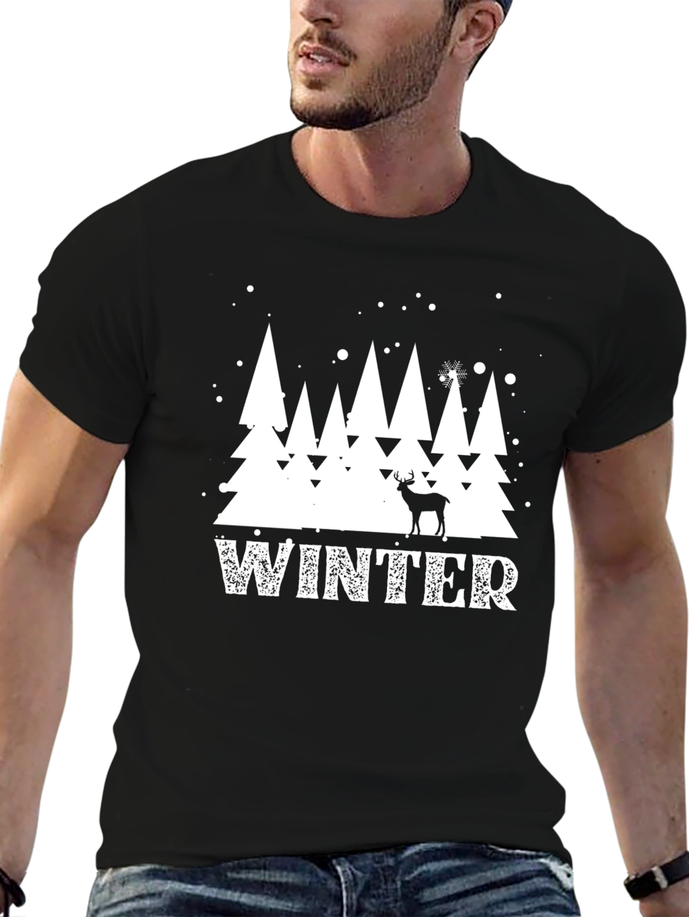 Winter Scene Graphic Tee - Holiday Deer Shirt