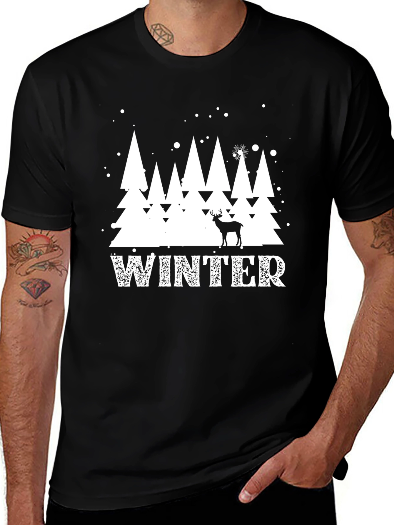 Winter Scene Graphic Tee - Holiday Deer Shirt