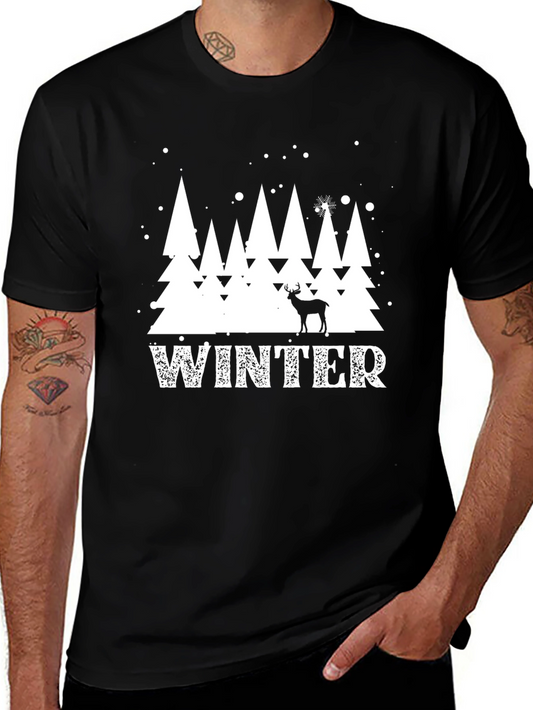 Winter Scene Graphic Tee - Holiday Deer Shirt