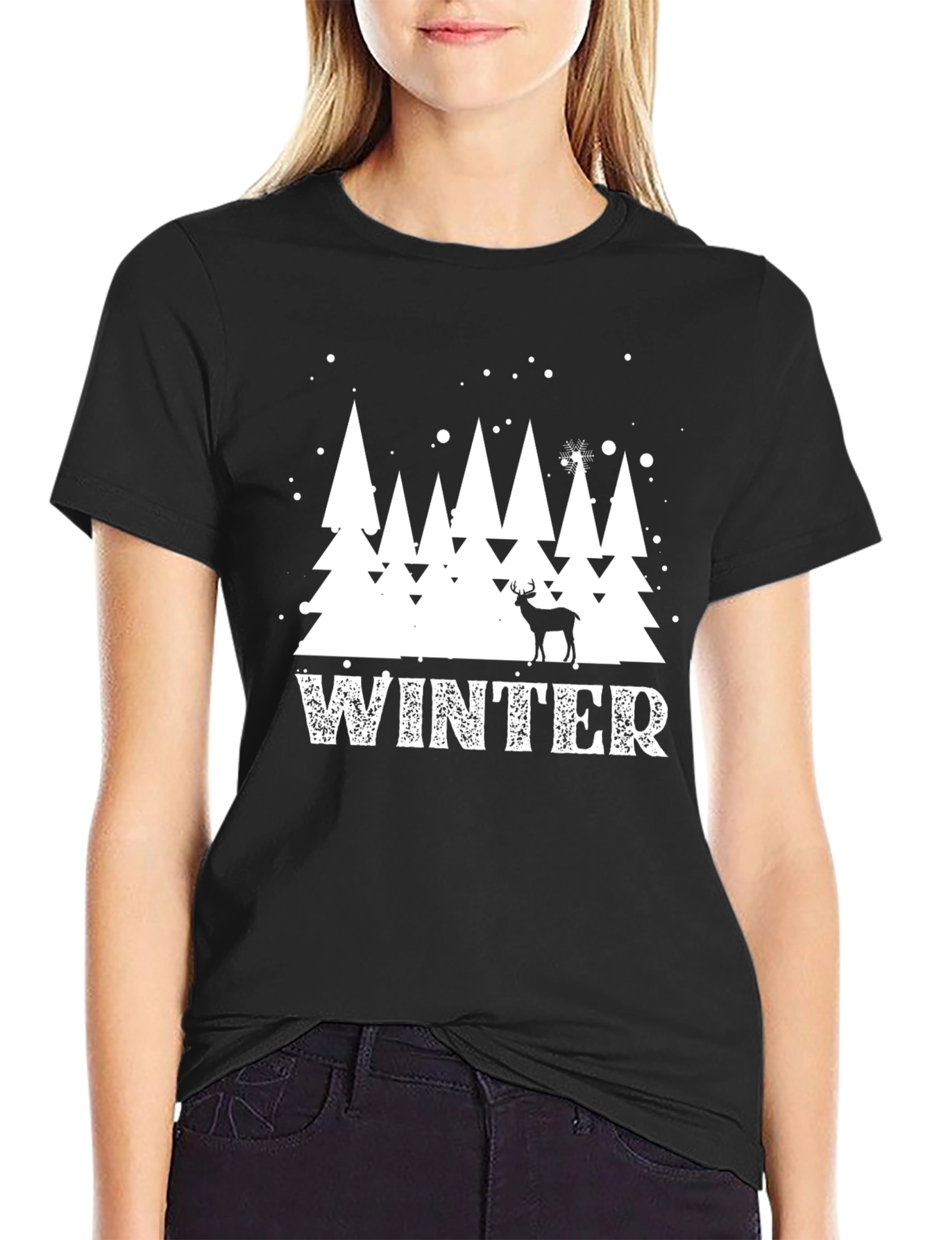 Winter Scene Graphic Tee - Holiday Deer Shirt