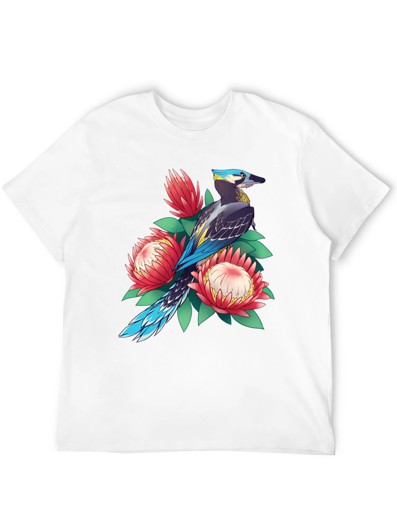 Bird & Floral Print T-Shirt - Casual Style