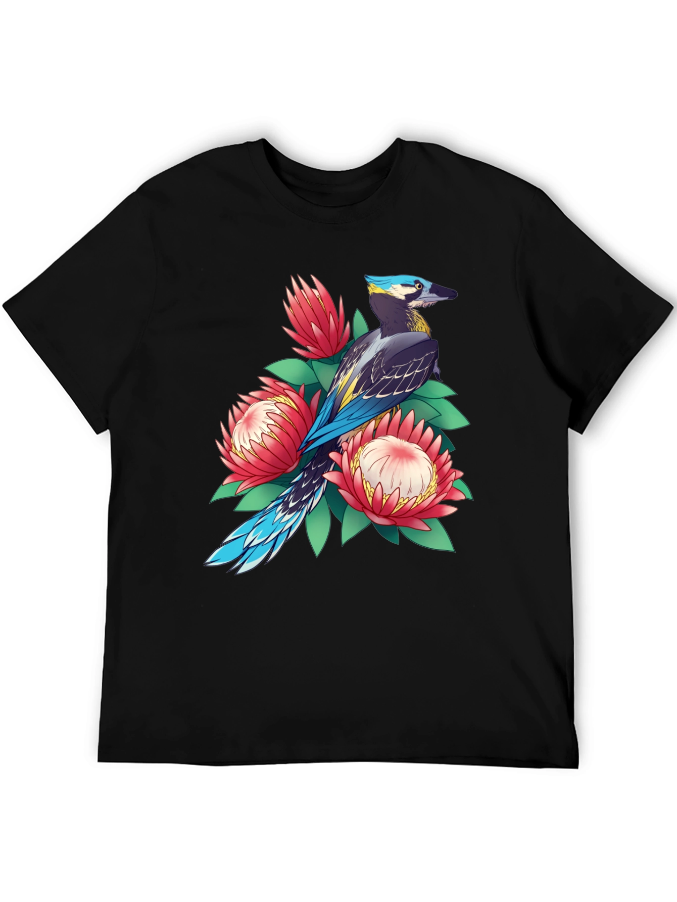 Bird & Floral Print T-Shirt - Casual Style
