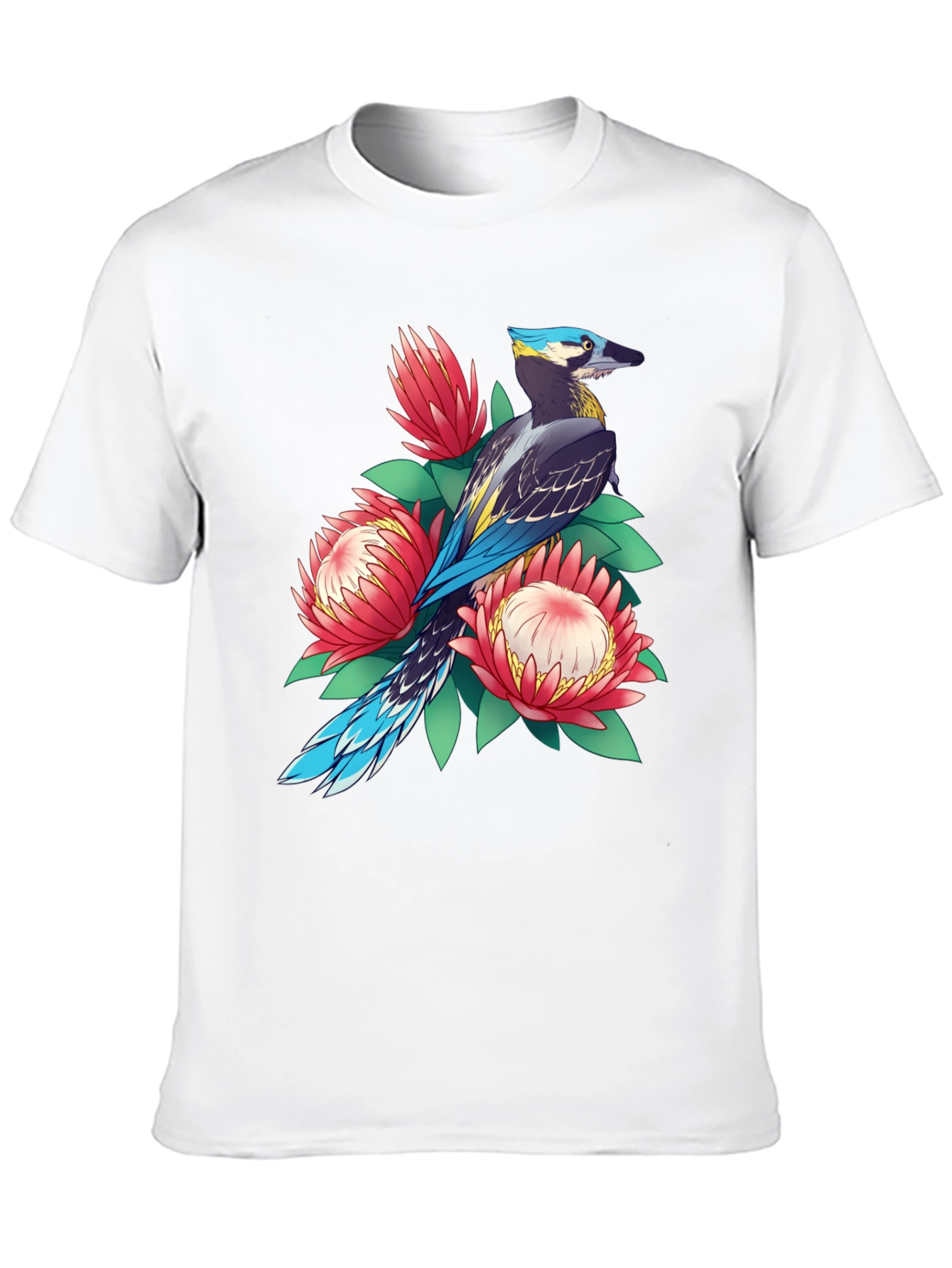 Bird & Floral Print T-Shirt - Casual Style